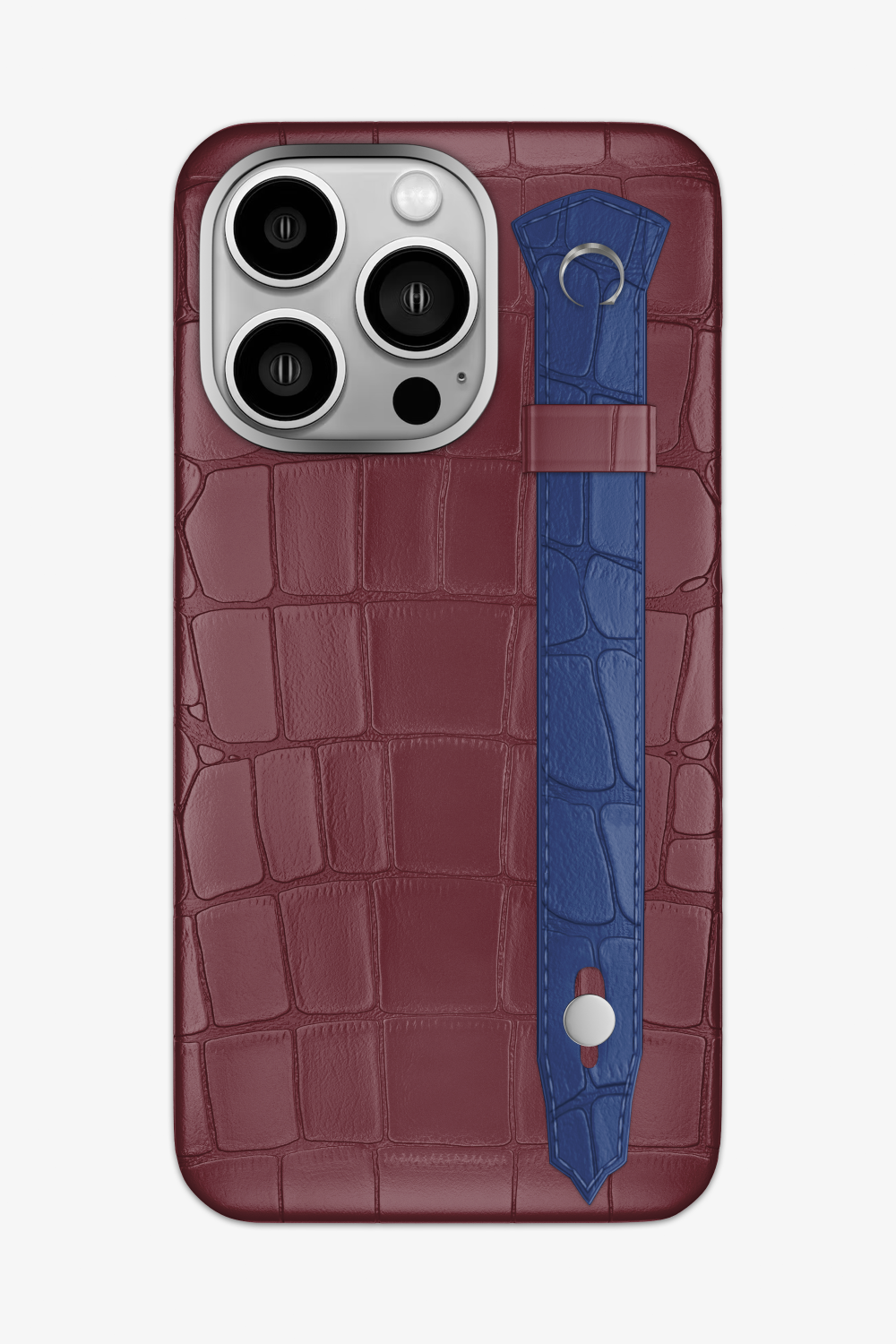Alligator Strap Case for iPhone 15 Pro Max - Burgundy / Navy Blue - zollofrance
