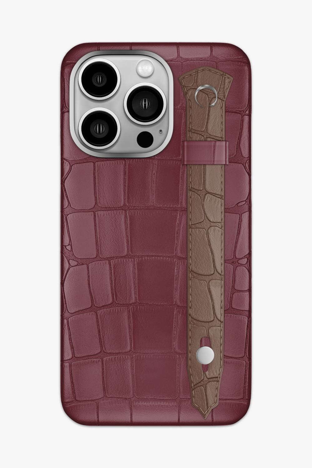 Alligator Strap Case for iPhone 15 Pro Max - Burgundy / Cocoa - zollofrance