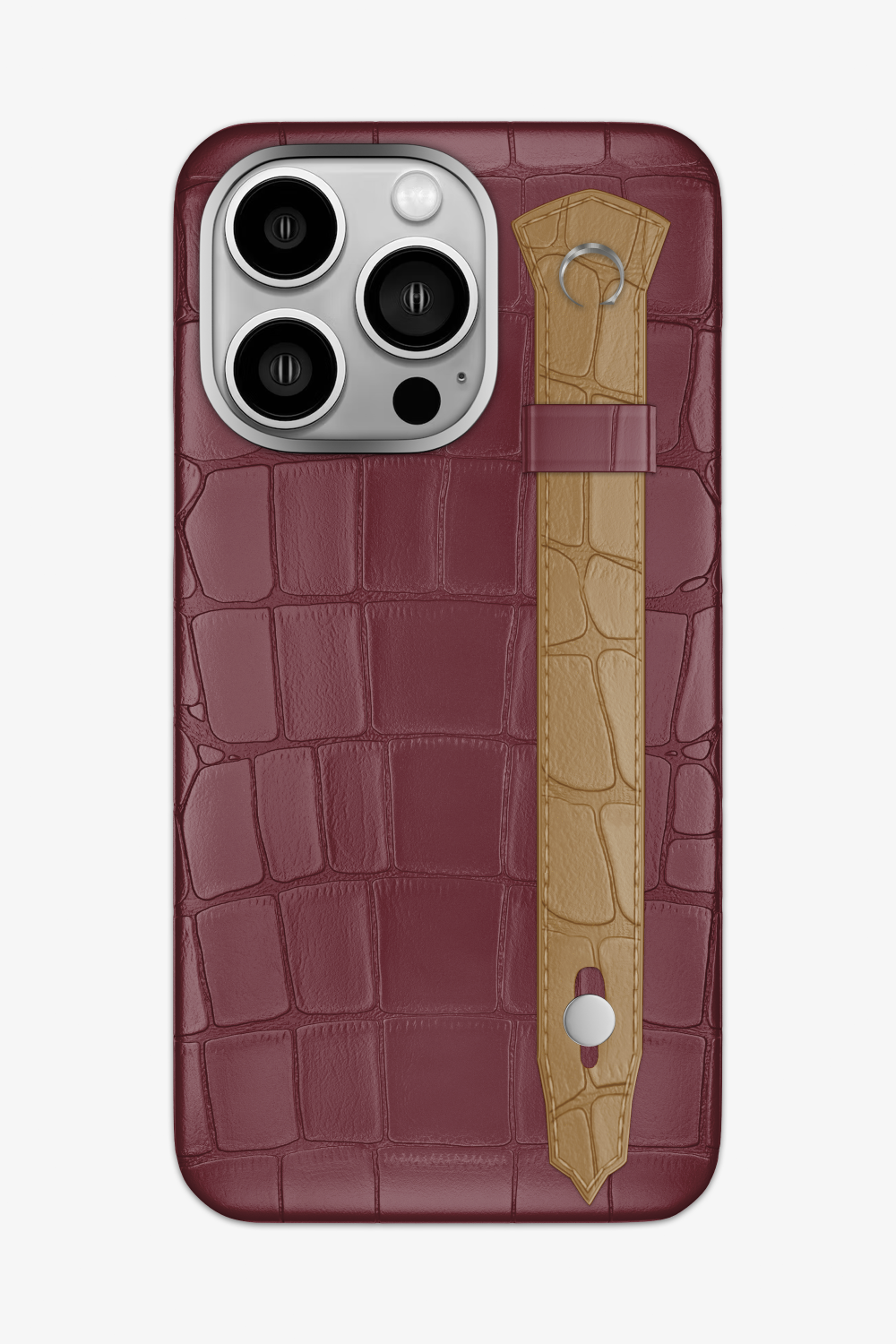 Alligator Strap Case for iPhone 15 Pro Max - Burgundy / Latte - zollofrance