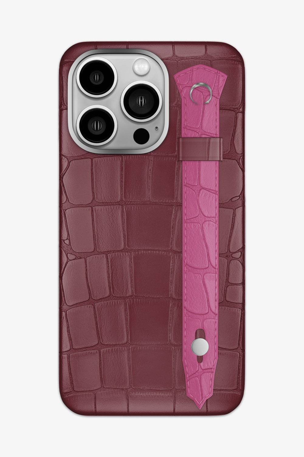 Alligator Strap Case for iPhone 15 Pro Max - Burgundy / Pink Fuchsia - zollofrance