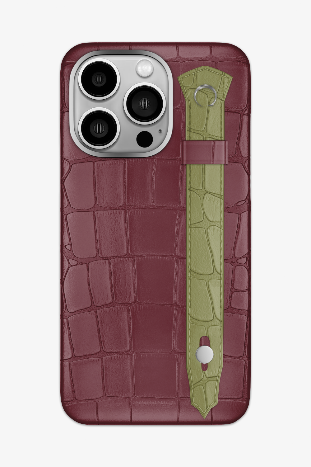 Alligator Strap Case for iPhone 15 Pro Max - Burgundy / Khaki - zollofrance