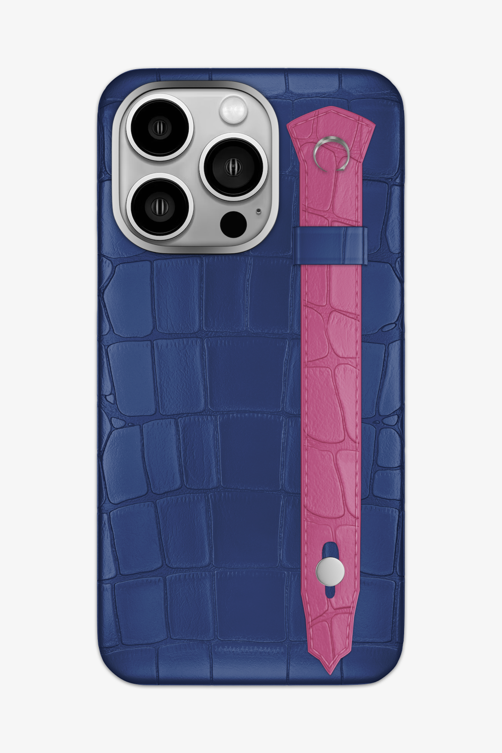 Alligator Strap Case for iPhone 15 Pro Max - Navy Blue / Pink Fuchsia - zollofrance