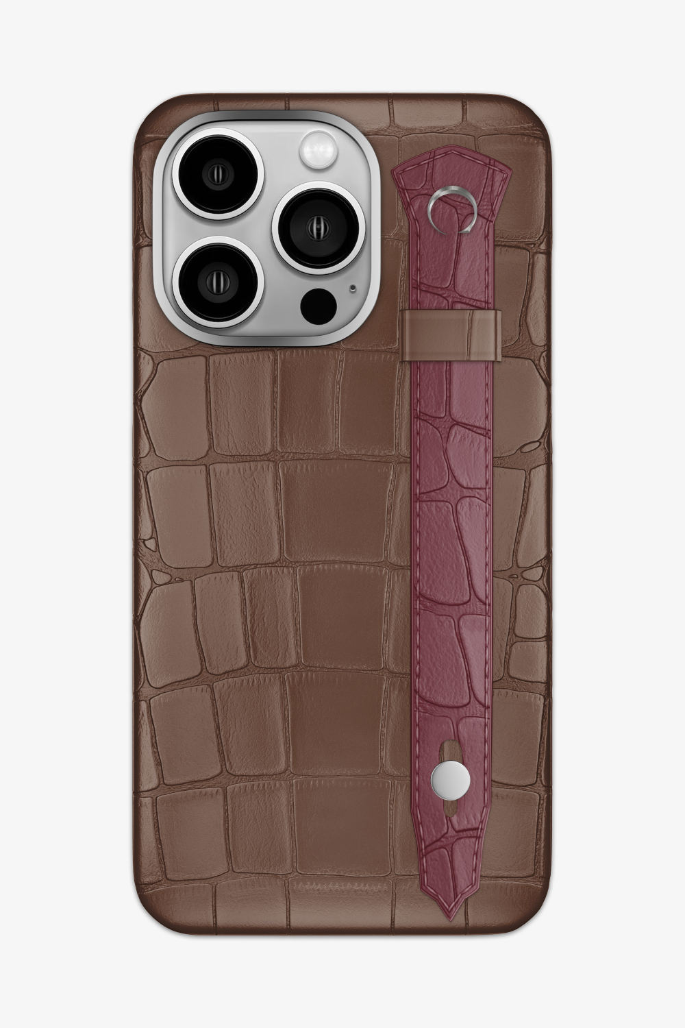 Alligator Strap Case for iPhone 15 Pro Max - Cocoa / Burgundy - zollofrance