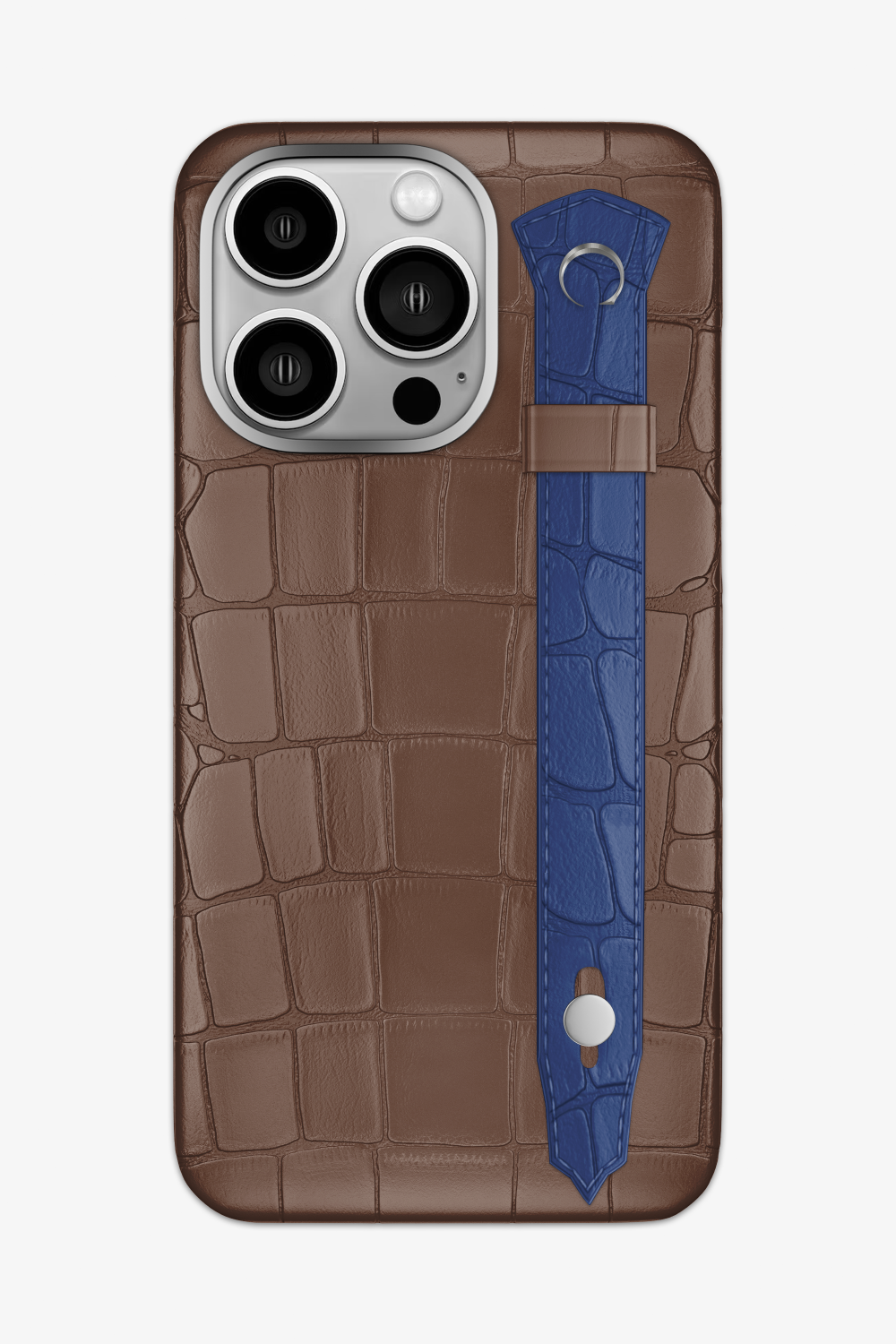 Alligator Strap Case for iPhone 15 Pro Max - Cocoa / Navy Blue - zollofrance