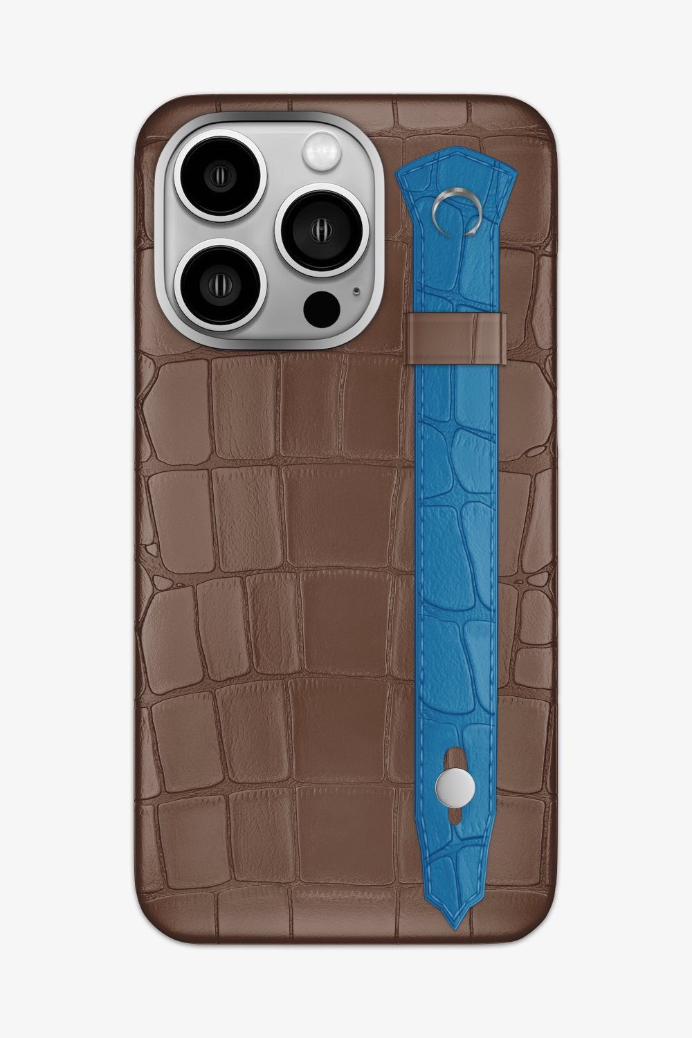 Alligator Strap Case for iPhone 15 Pro Max - Cocoa / Blue Lagoon - zollofrance