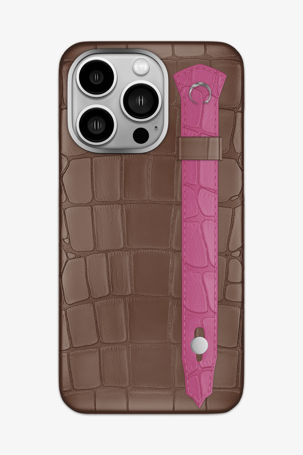Alligator Strap Case for iPhone 14 Pro Max - Cocoa / Pink Fuchsia - zollofrance