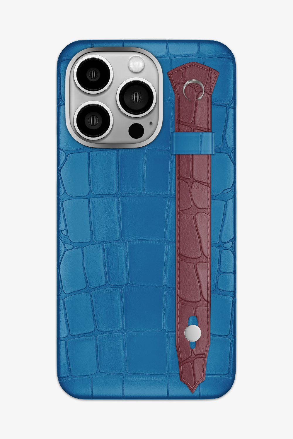Alligator Strap Case for iPhone 15 Pro Max - Blue Lagoon / Burgundy - zollofrance