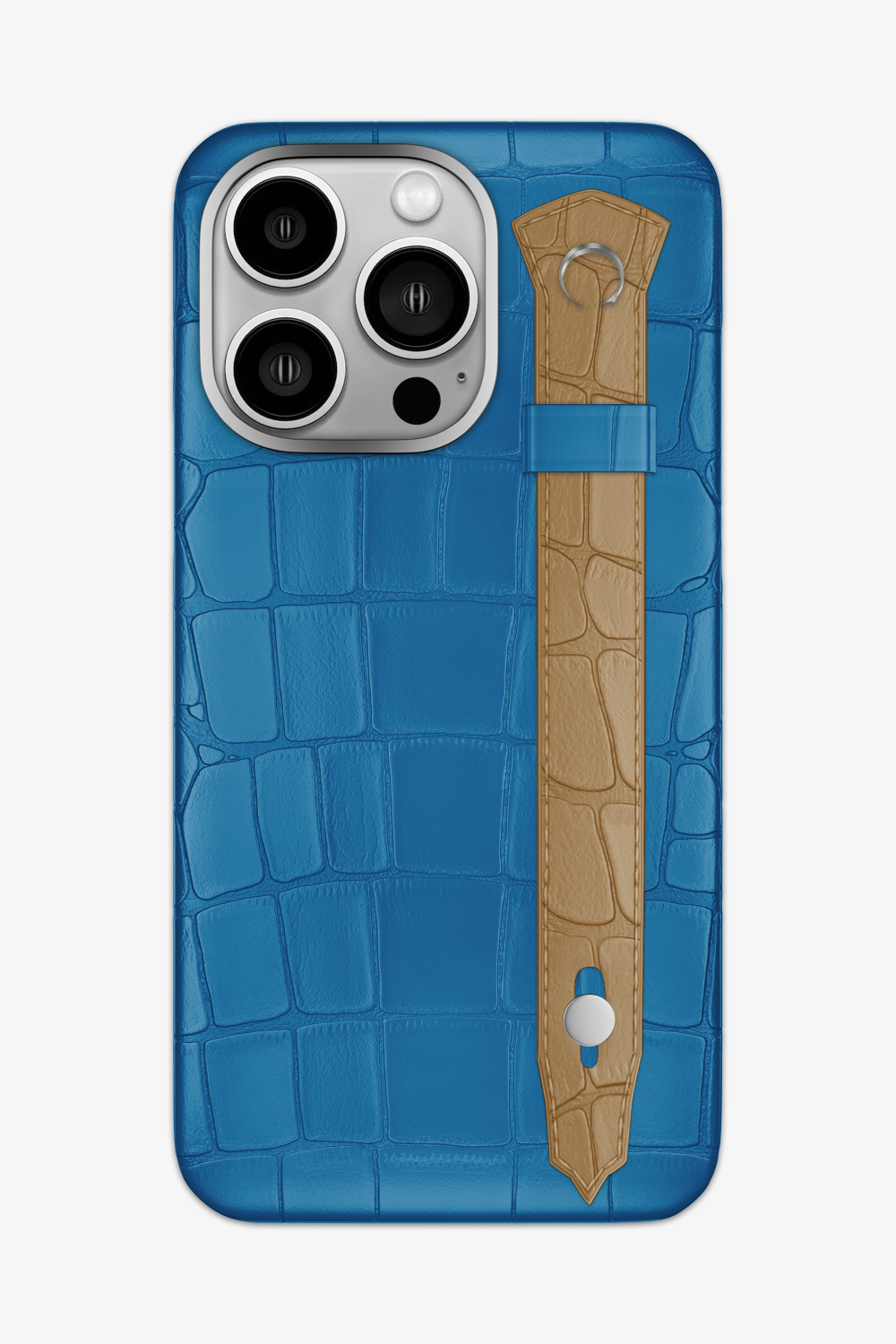 Alligator Strap Case for iPhone 15 Pro Max - Blue Lagoon / Latte - zollofrance