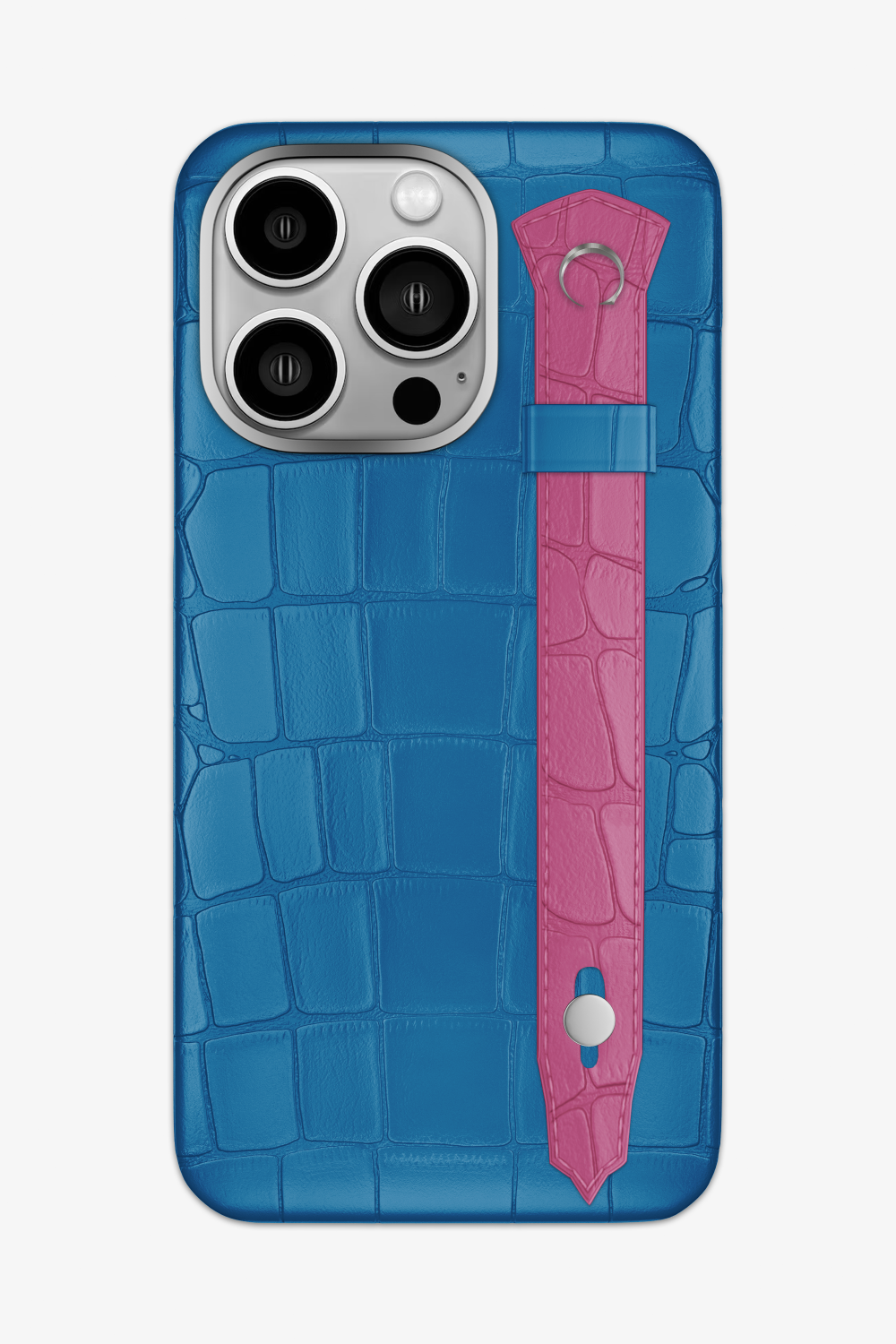 Alligator Strap Case for iPhone 15 Pro Max - Blue Lagoon / Pink Fuchsia - zollofrance