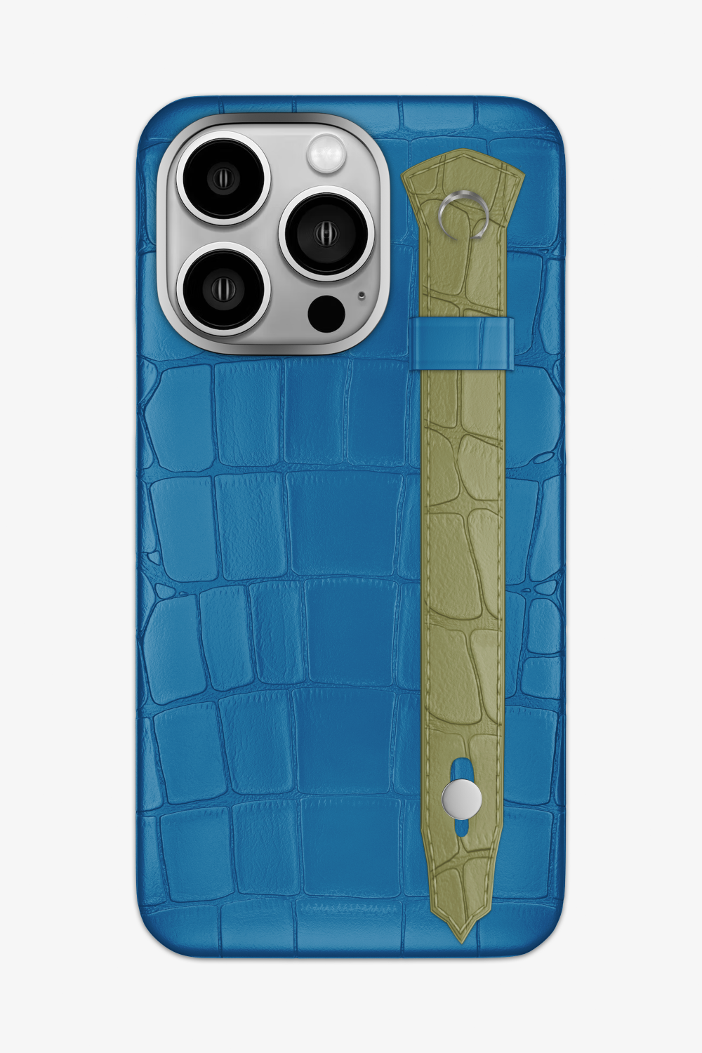 Alligator Strap Case for iPhone 15 Pro Max - Blue Lagoon / Khaki - zollofrance
