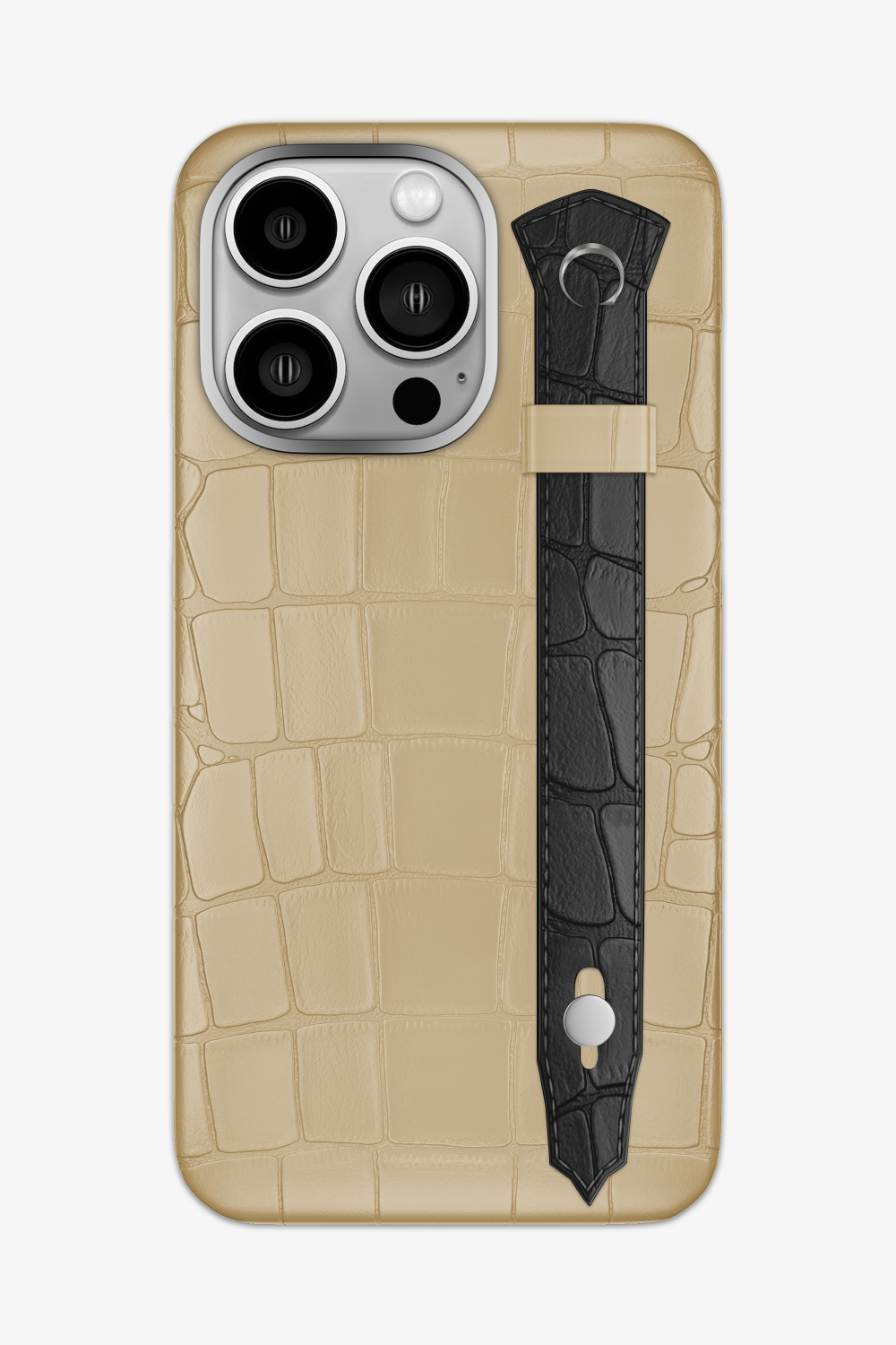 Alligator Strap Case for iPhone 15 Pro Max - Vanilla / Black - zollofrance