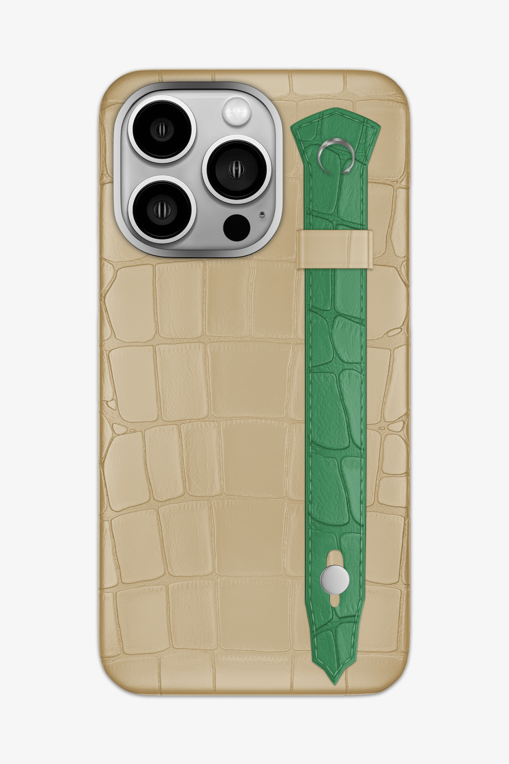 Alligator Strap Case for iPhone 15 Pro Max - Vanilla / Green Emerald - zollofrance