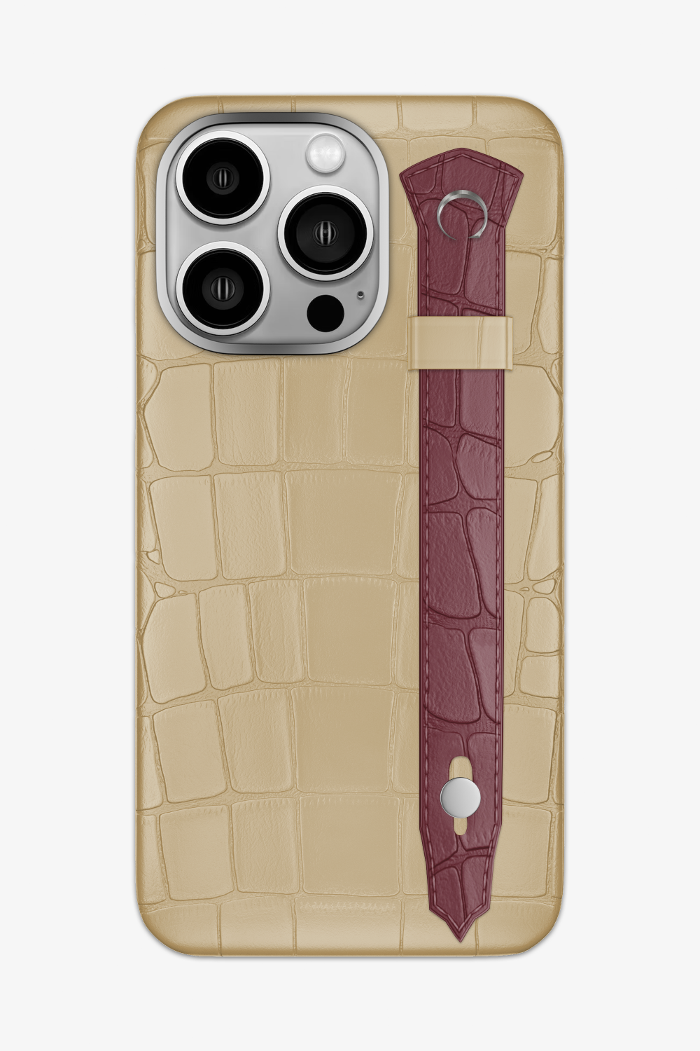 Alligator Strap Case for iPhone 14 Pro Max - Vanilla / Burgundy - zollofrance