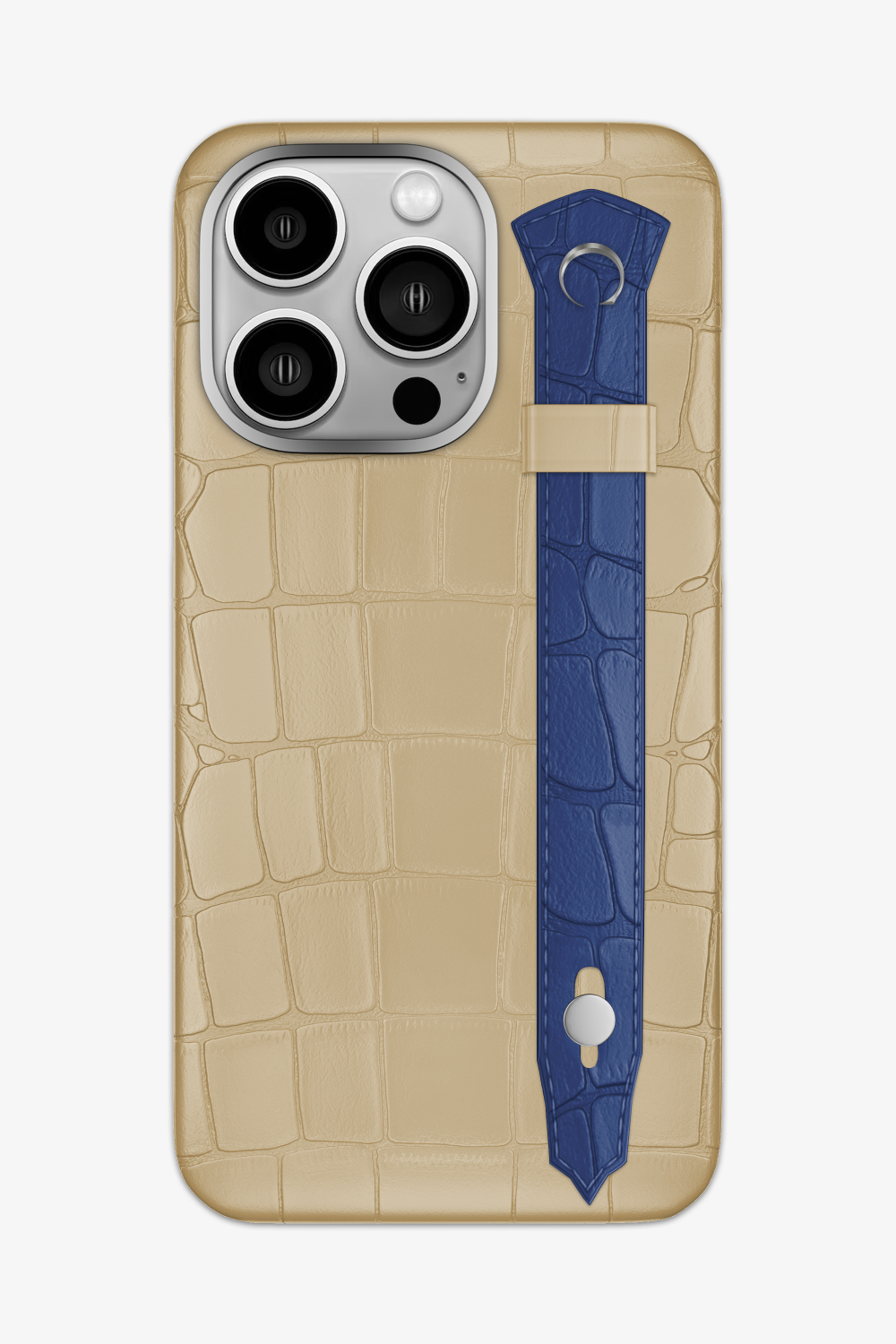 Alligator Strap Case for iPhone 14 Pro Max - Vanilla / Navy Blue - zollofrance