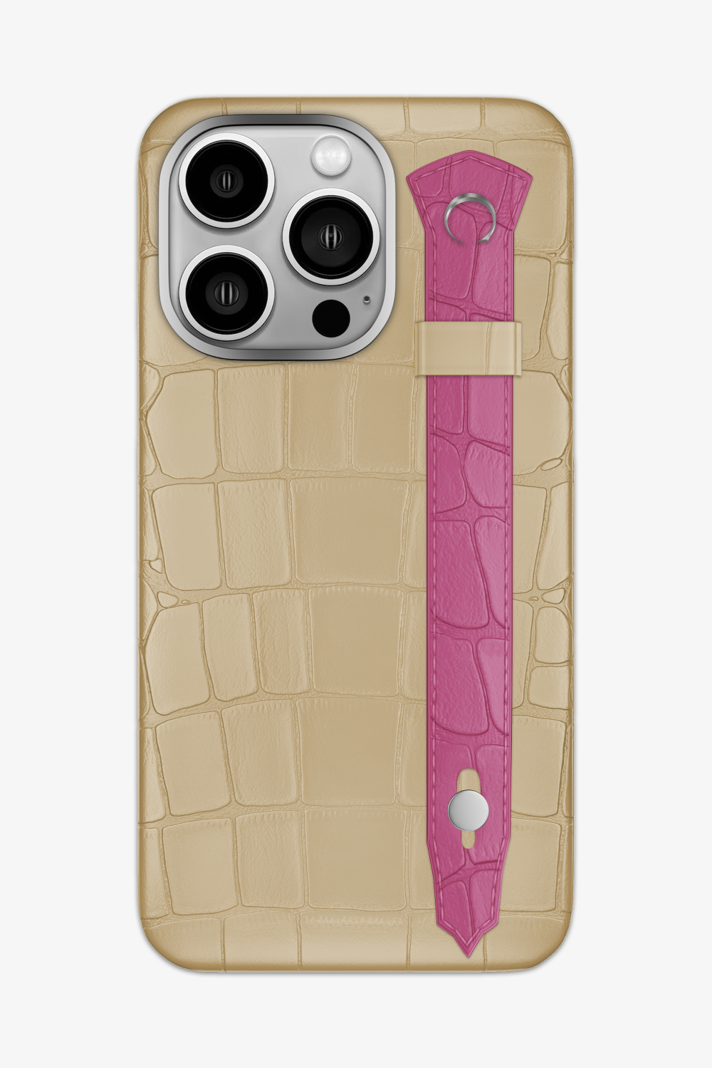 Alligator Strap Case for iPhone 15 Pro Max - Vanilla / Pink Fuchsia - zollofrance