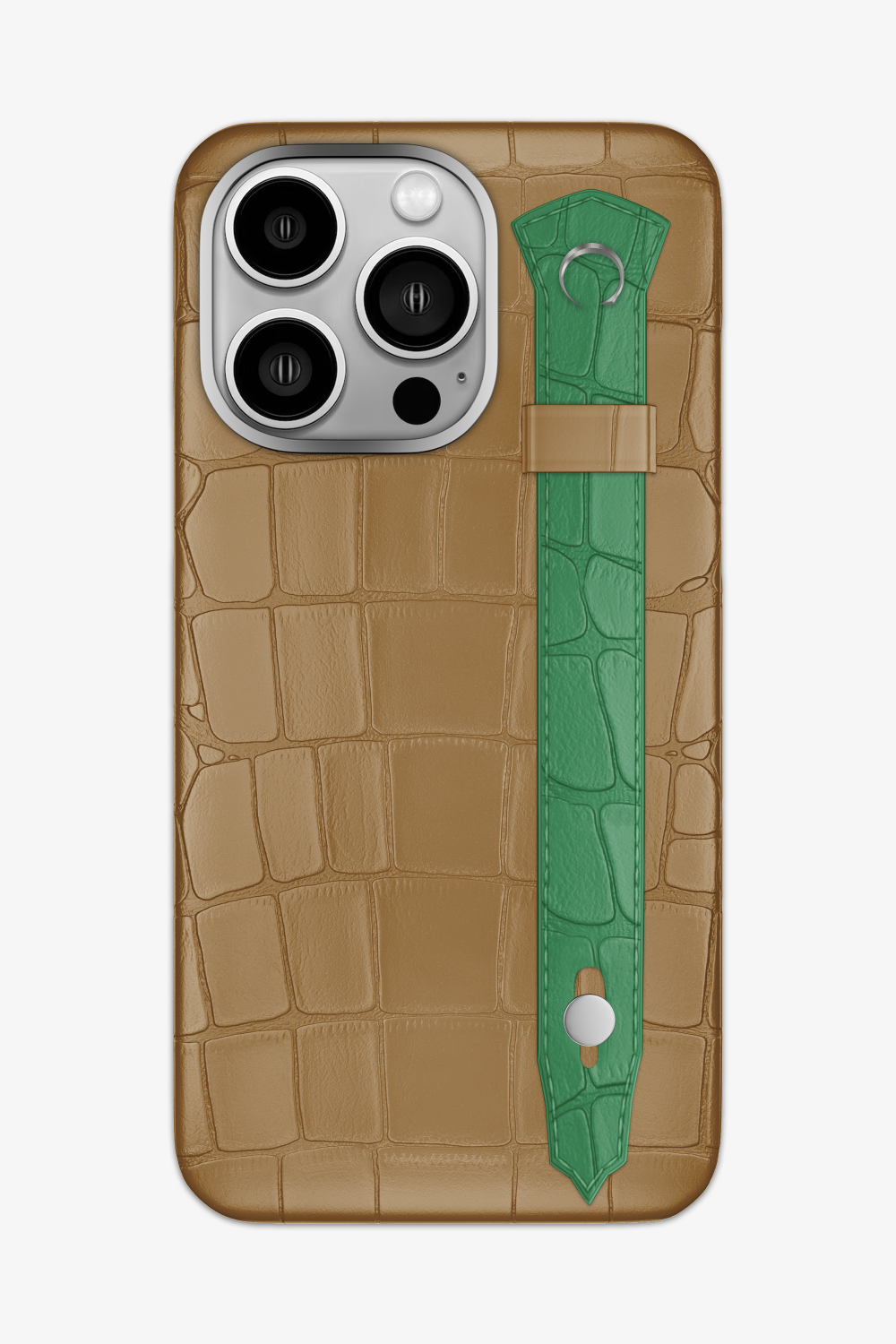 Alligator Strap Case for iPhone 14 Pro Max - Latte / Green Emerald - zollofrance