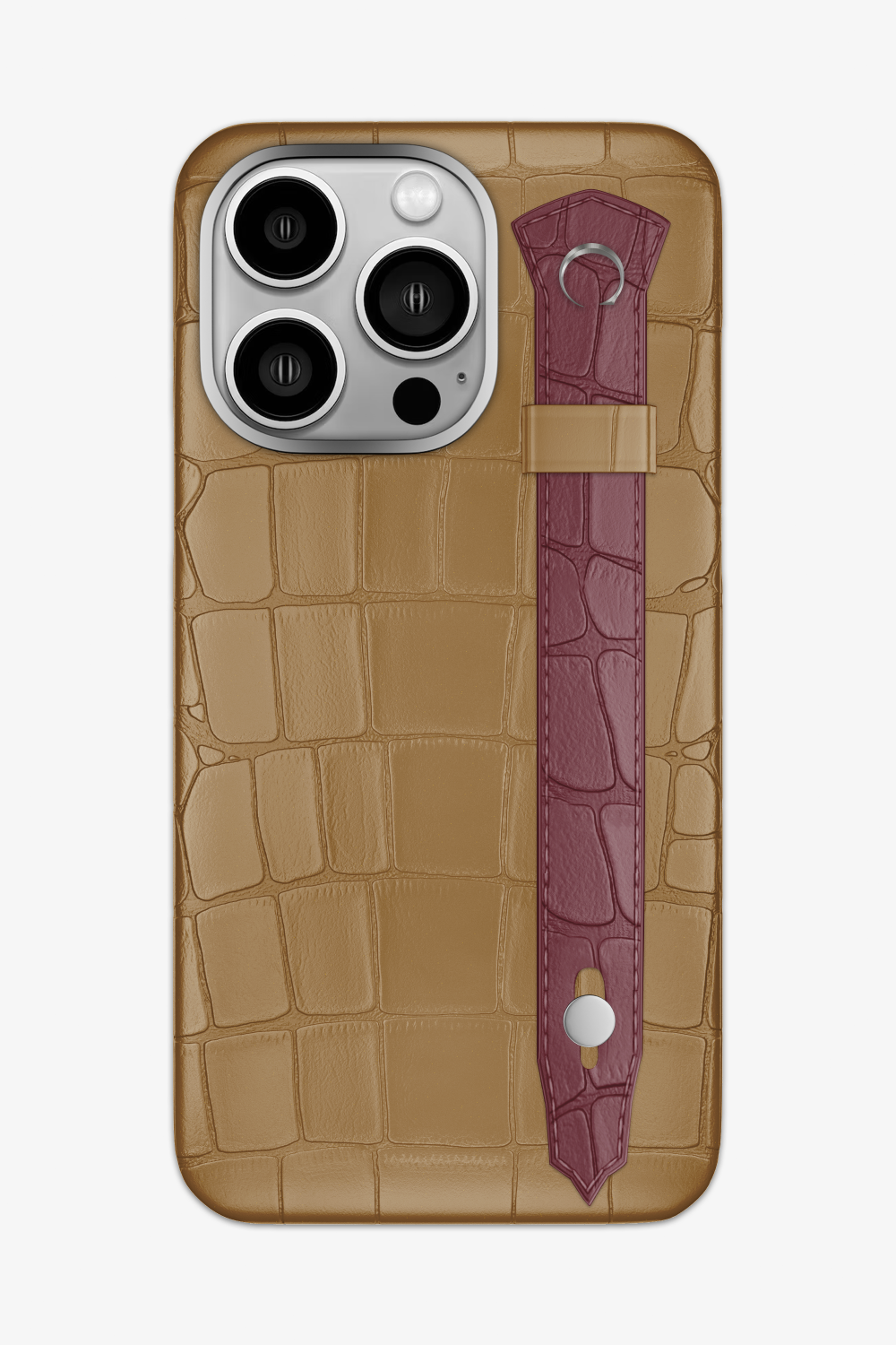 Alligator Strap Case for iPhone 14 Pro Max - Latte / Burgundy - zollofrance