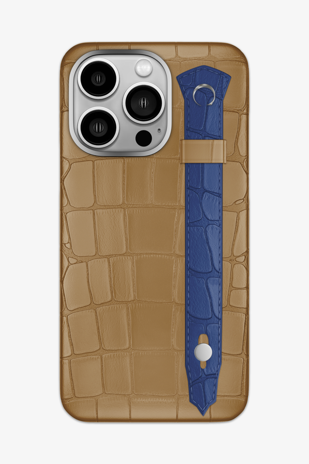Alligator Strap Case for iPhone 14 Pro Max - Latte / Navy Blue - zollofrance