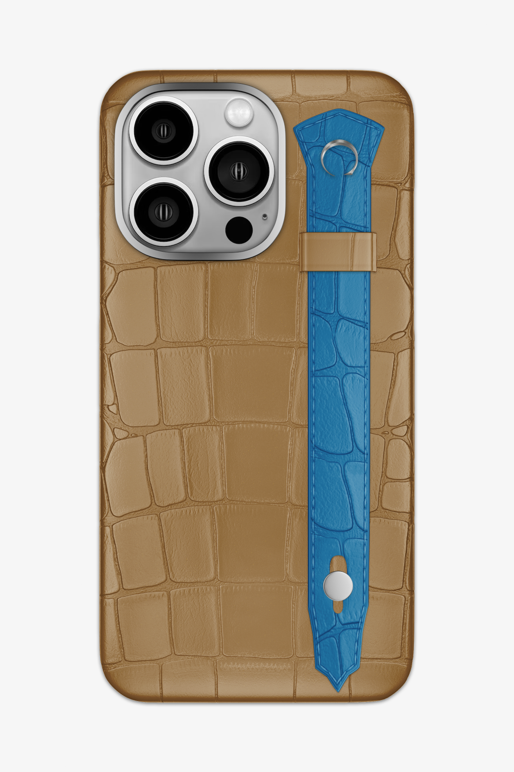 Alligator Strap Case for iPhone 15 Pro Max - Latte / Blue Lagoon - zollofrance
