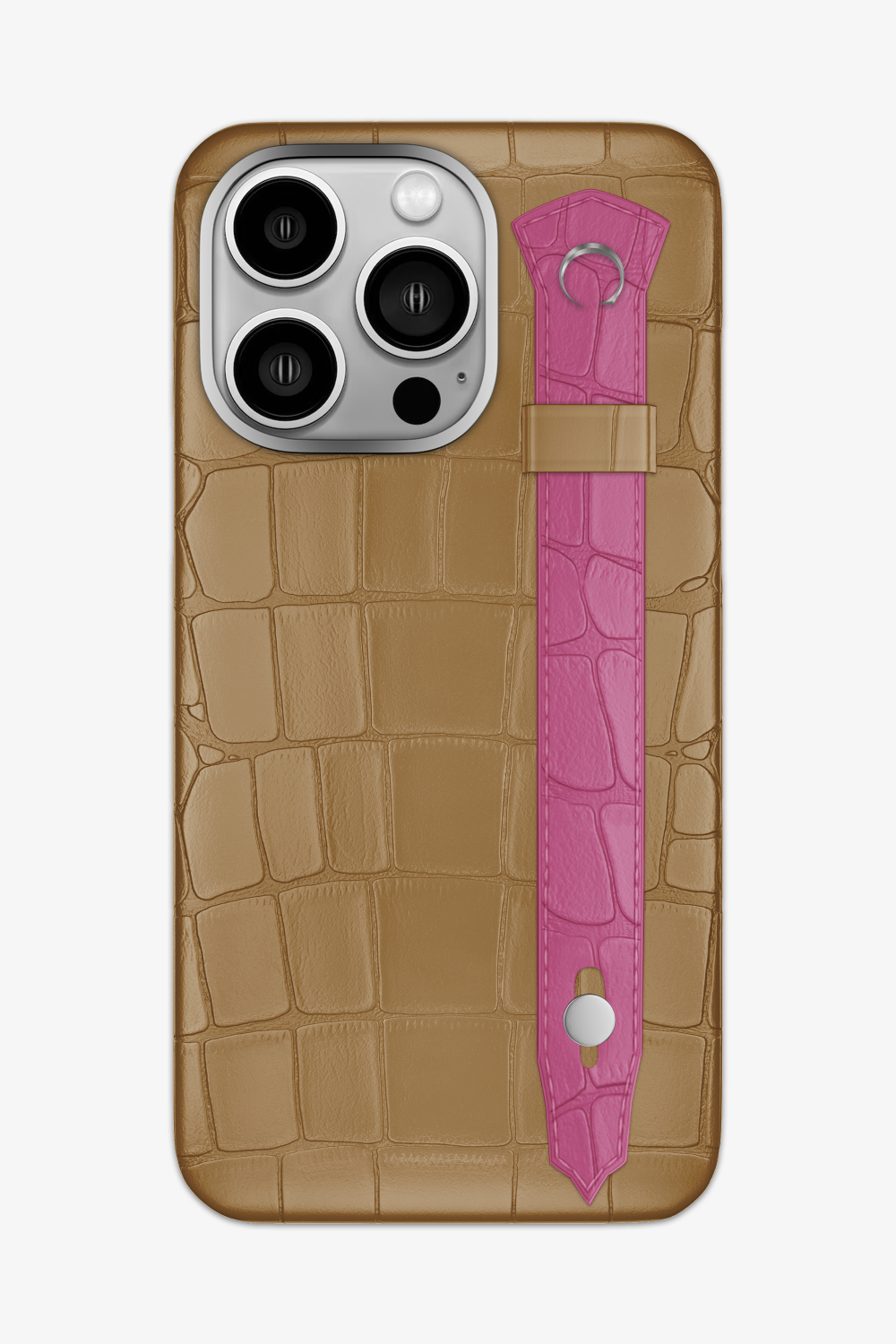Alligator Strap Case for iPhone 15 Pro Max - Latte / Pink Fuchsia - zollofrance