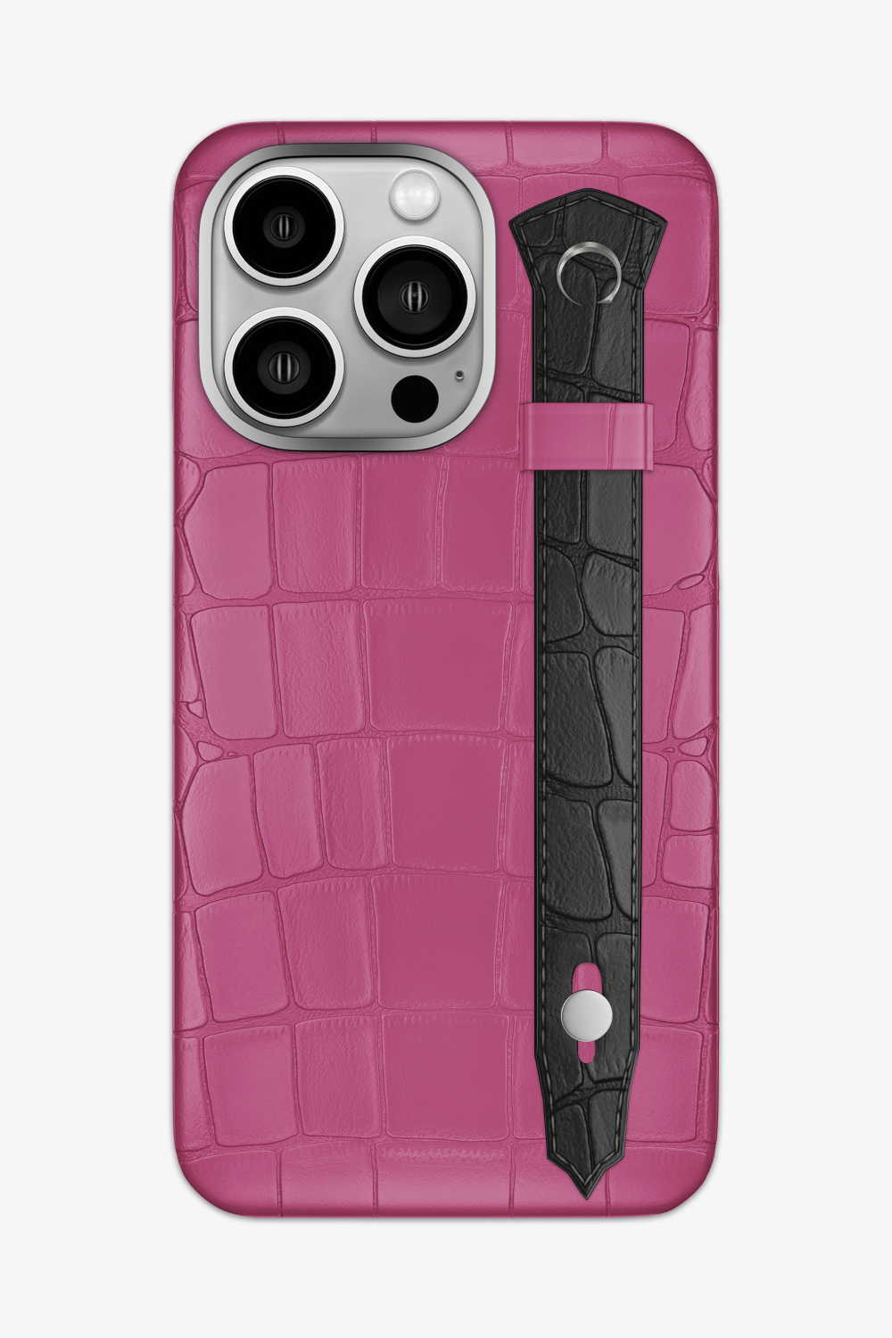 Alligator Strap Case for iPhone 15 Pro Max - Pink Fuchsia / Black - zollofrance