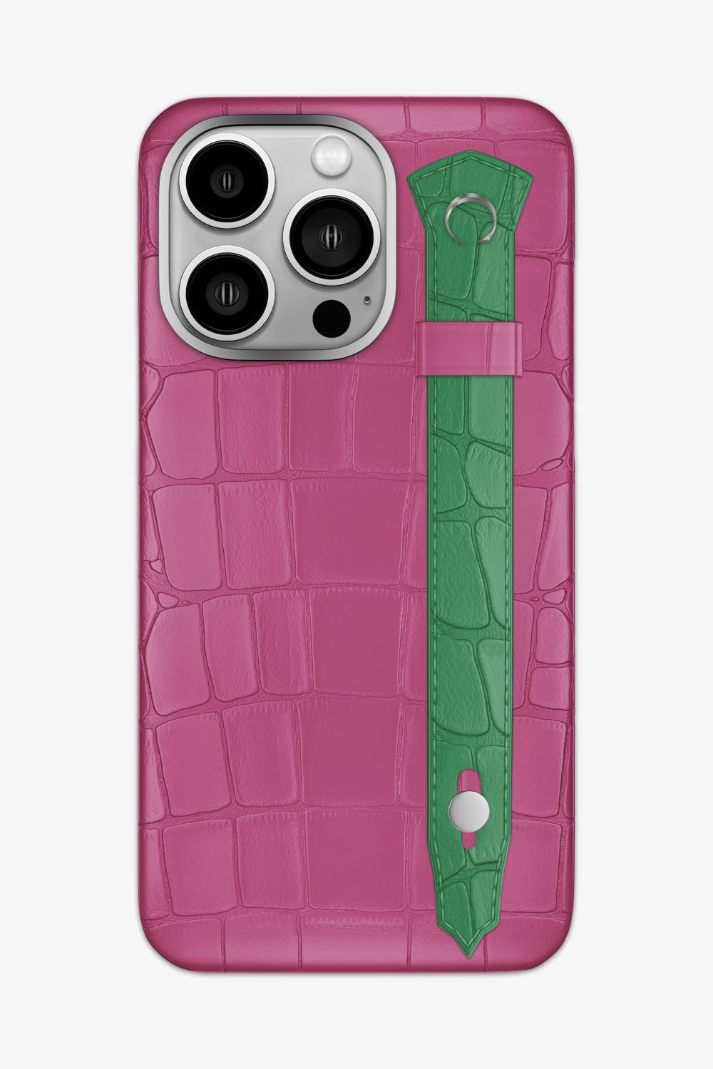 Alligator Strap Case for iPhone 14 Pro Max - Pink Fuchsia / Green Emerald - zollofrance
