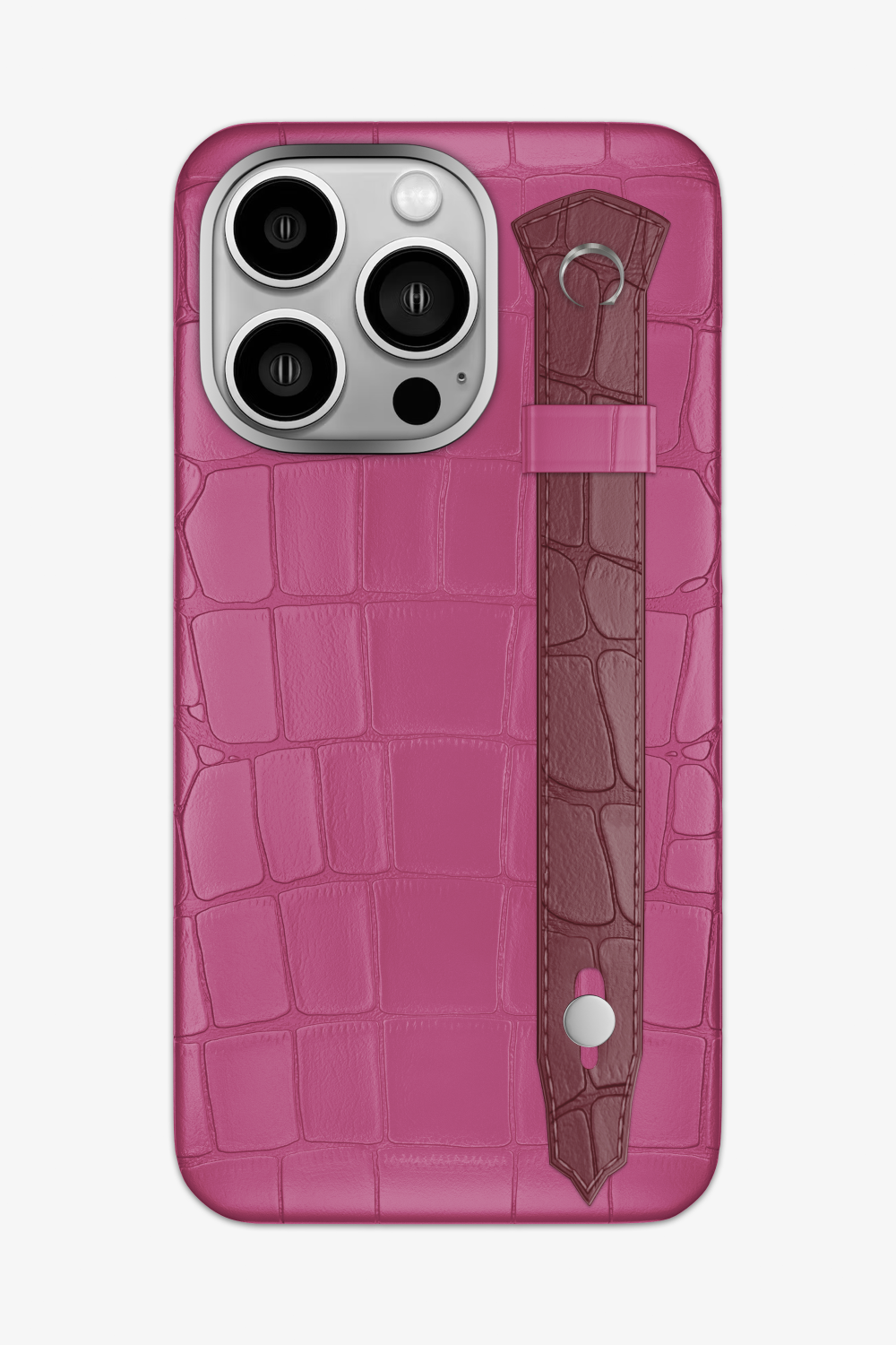 Alligator Strap Case for iPhone 15 Pro Max - Pink Fuchsia / Burgundy - zollofrance