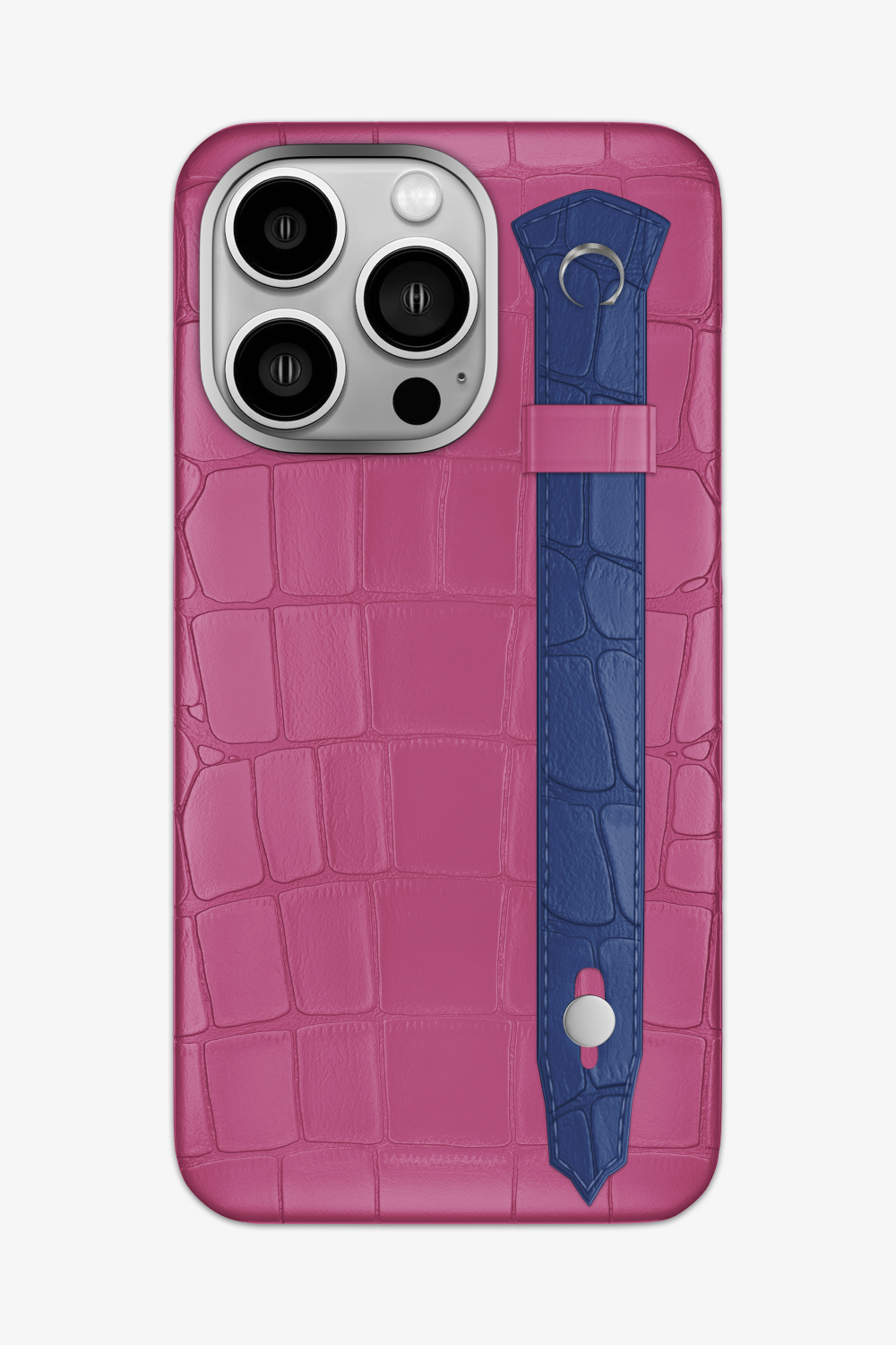 Alligator Strap Case for iPhone 15 Pro Max - Pink Fuchsia / Navy Blue - zollofrance