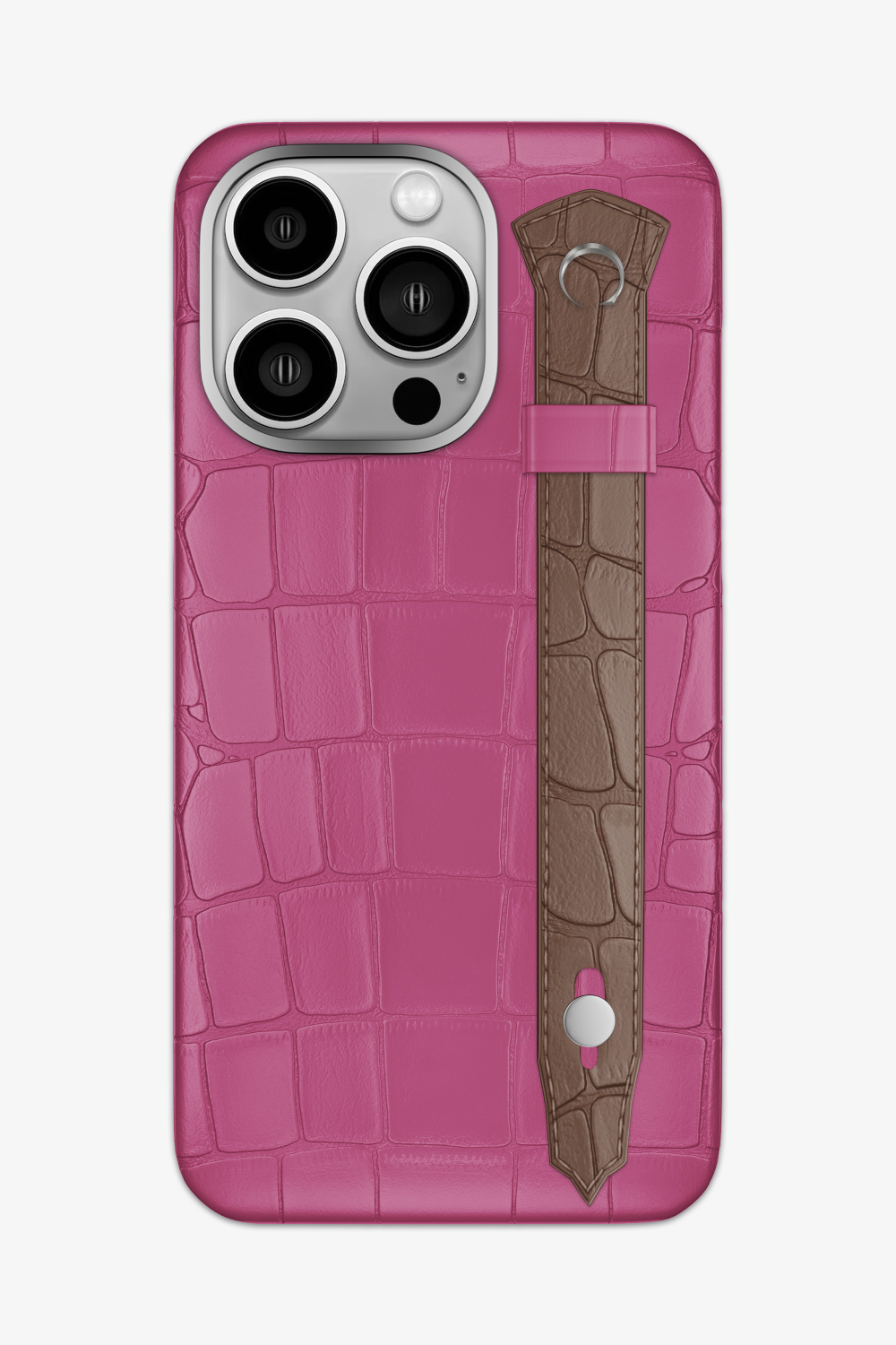Alligator Strap Case for iPhone 15 Pro Max - Pink Fuchsia / Cocoa - zollofrance