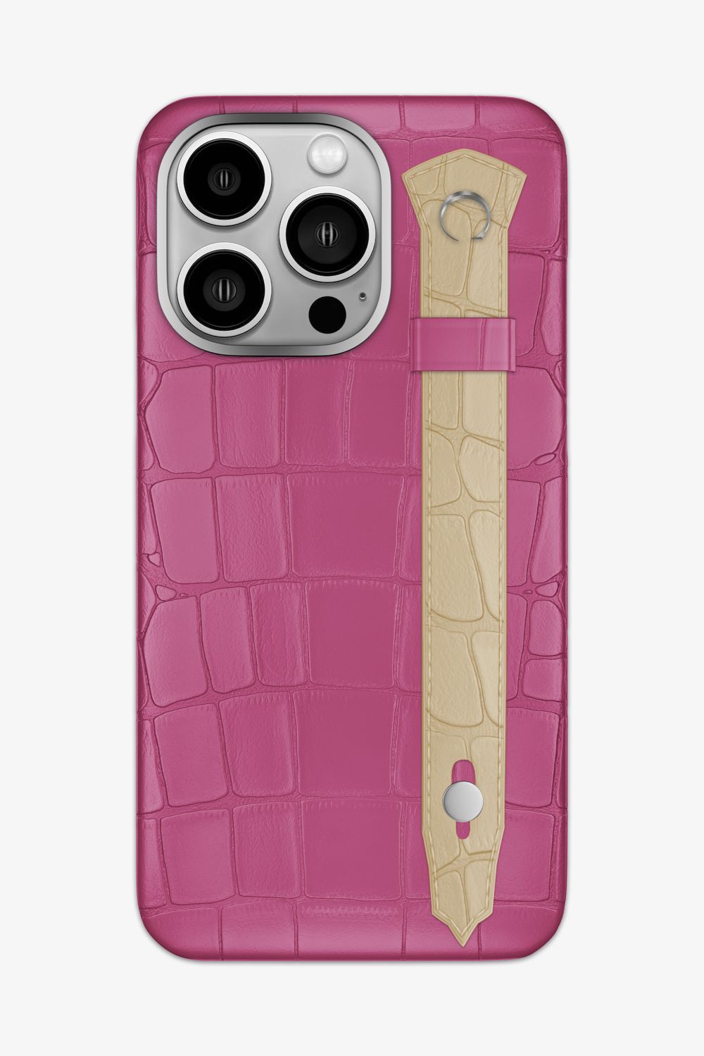 Alligator Strap Case for iPhone 15 Pro Max - Pink Fuchsia / Vanilla - zollofrance