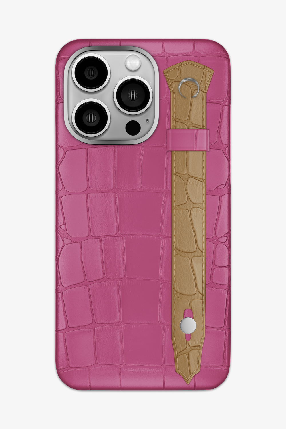 Alligator Strap Case for iPhone 14 Pro Max - Pink Fuchsia / Latte - zollofrance