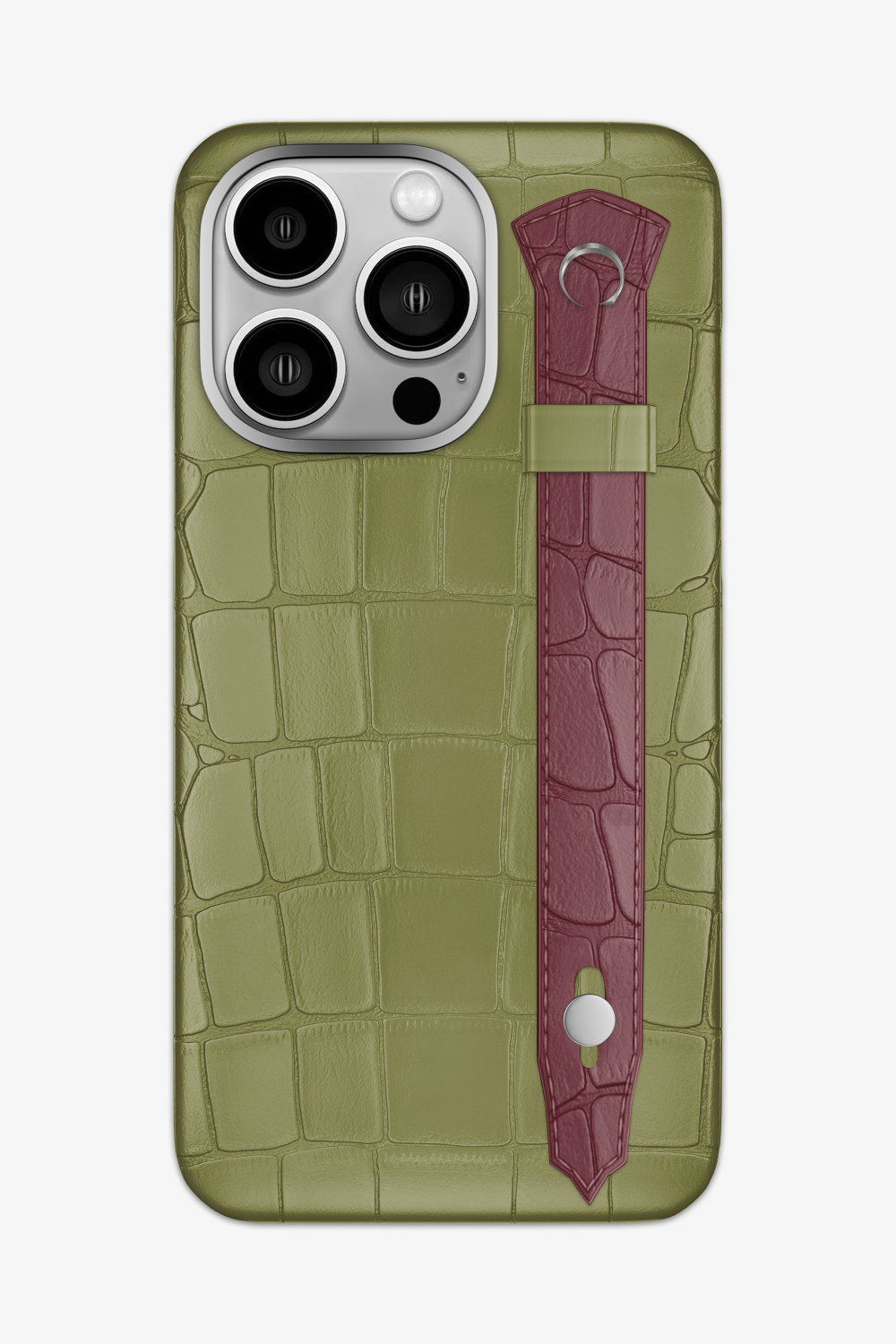Alligator Strap Case for iPhone 15 Pro Max - Khaki / Burgundy - zollofrance