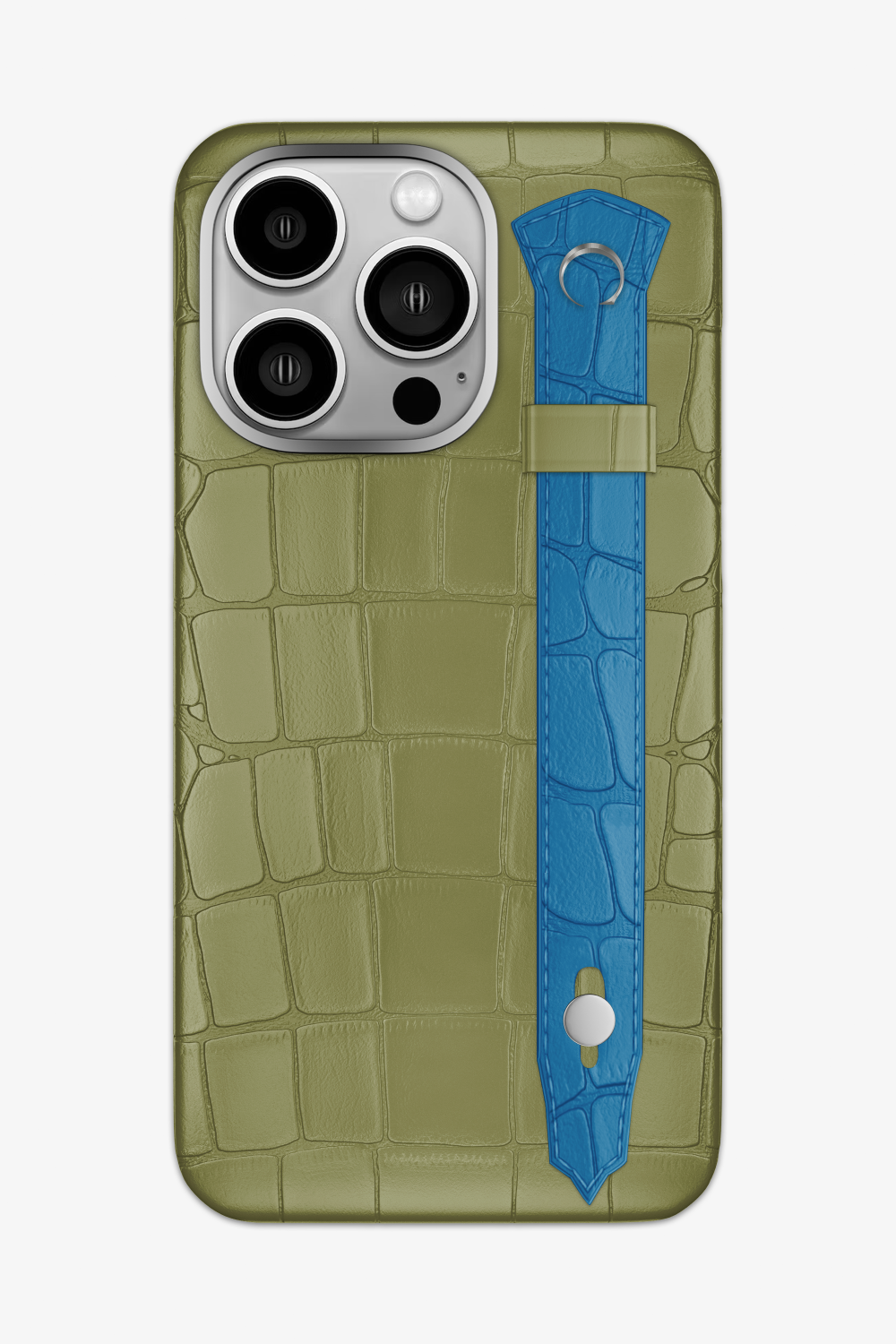 Alligator Strap Case for iPhone 14 Pro Max - Khaki / Blue Lagoon - zollofrance