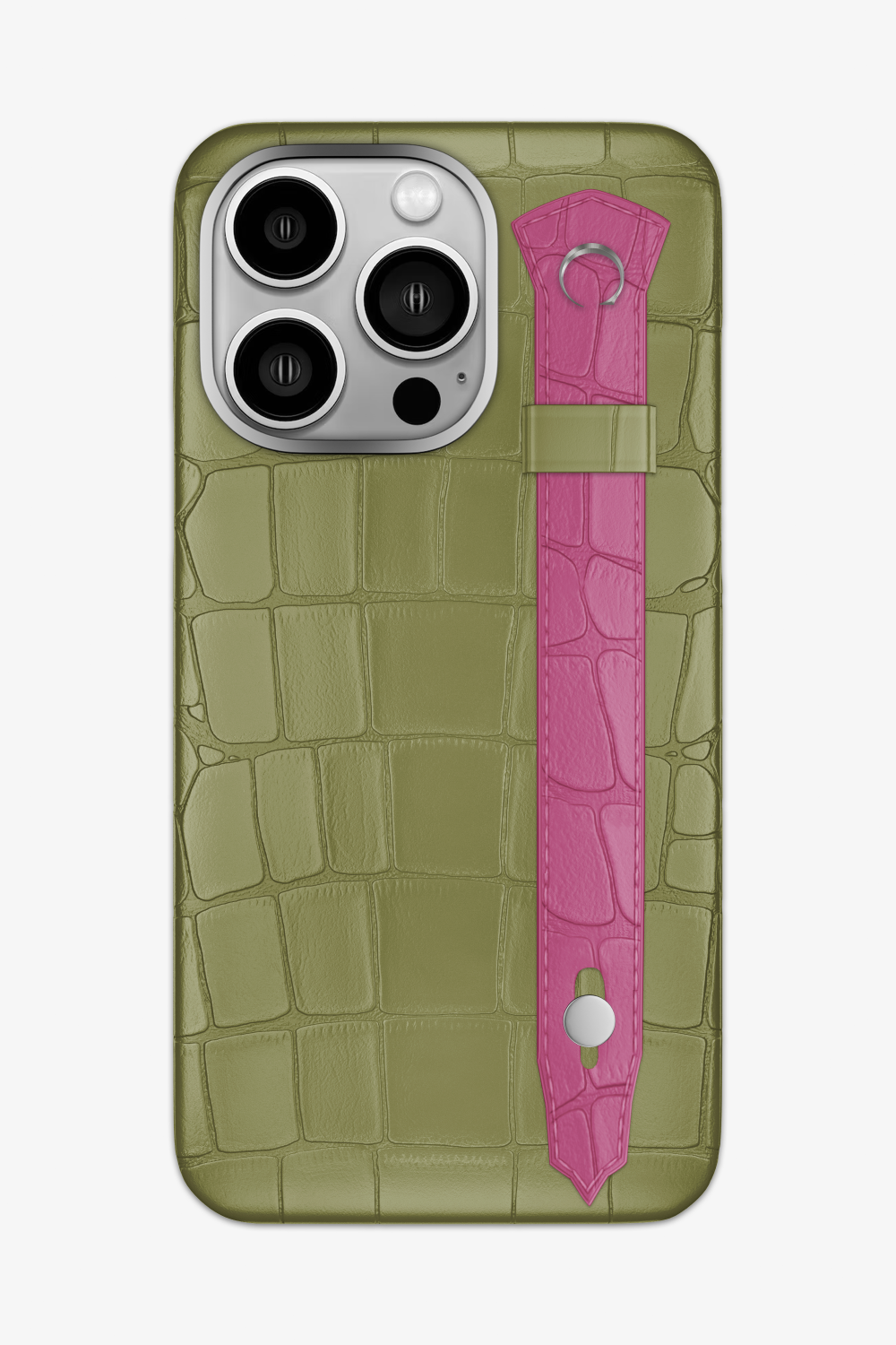 Alligator Strap Case for iPhone 14 Pro Max - Khaki / Pink Fuchsia - zollofrance