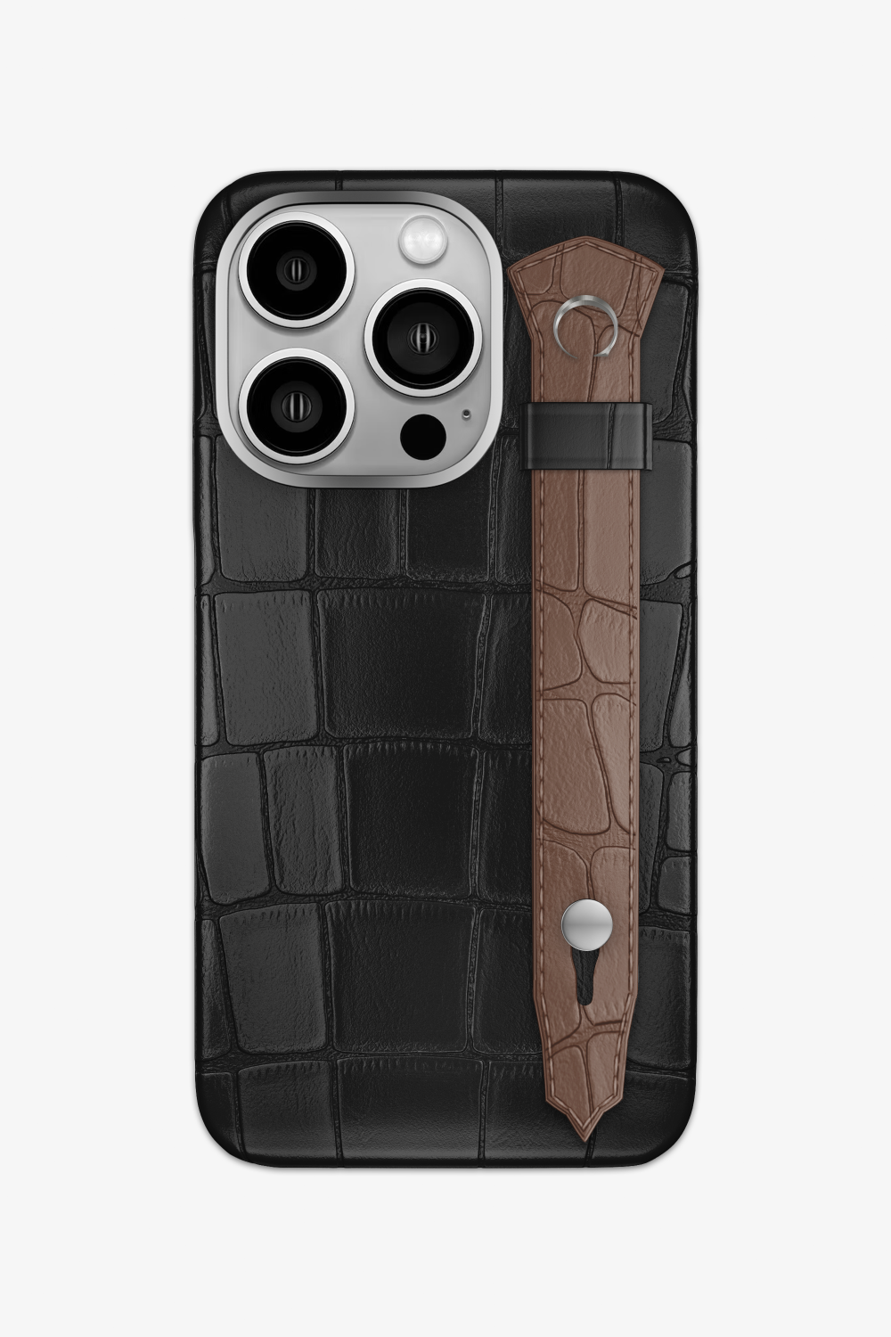 Alligator Strap Case for iPhone 15 Pro - Black / Cocoa - zollofrance
