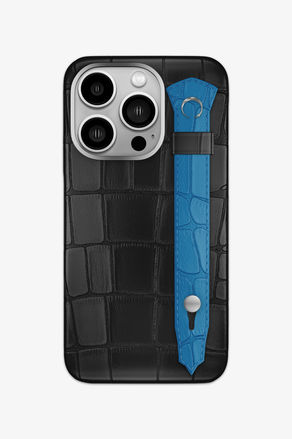 Alligator Strap Case for iPhone 15 Pro - Black / Blue Lagoon - zollofrance
