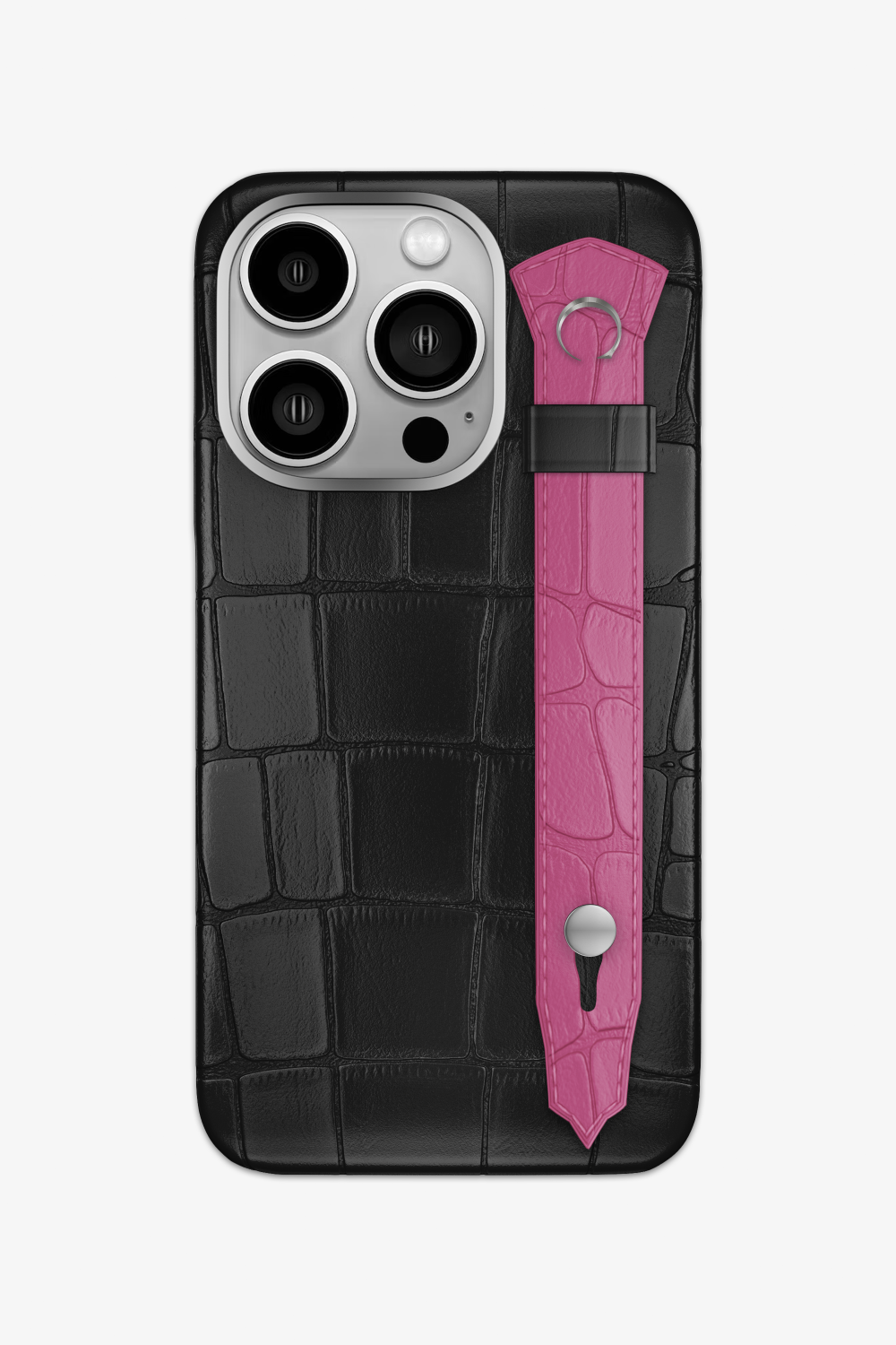 Alligator Strap Case for iPhone 15 Pro - Black / Pink Fuchsia - zollofrance