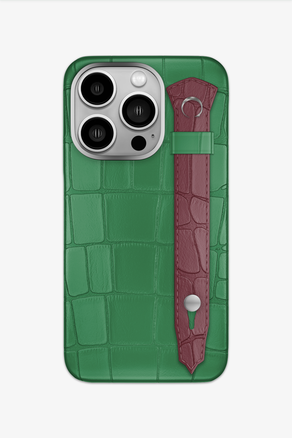 Alligator Strap Case for iPhone 15 Pro - Green Emerald / Burgundy - zollofrance