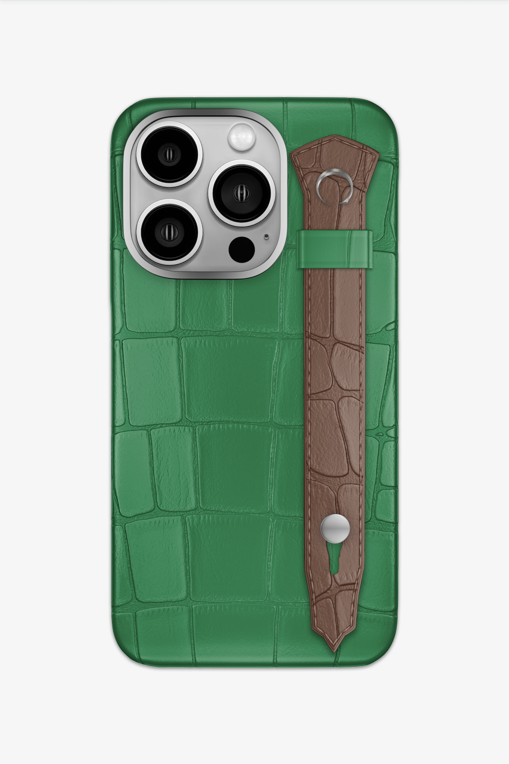 Alligator Strap Case for iPhone 15 Pro - Green Emerald / Cocoa - zollofrance