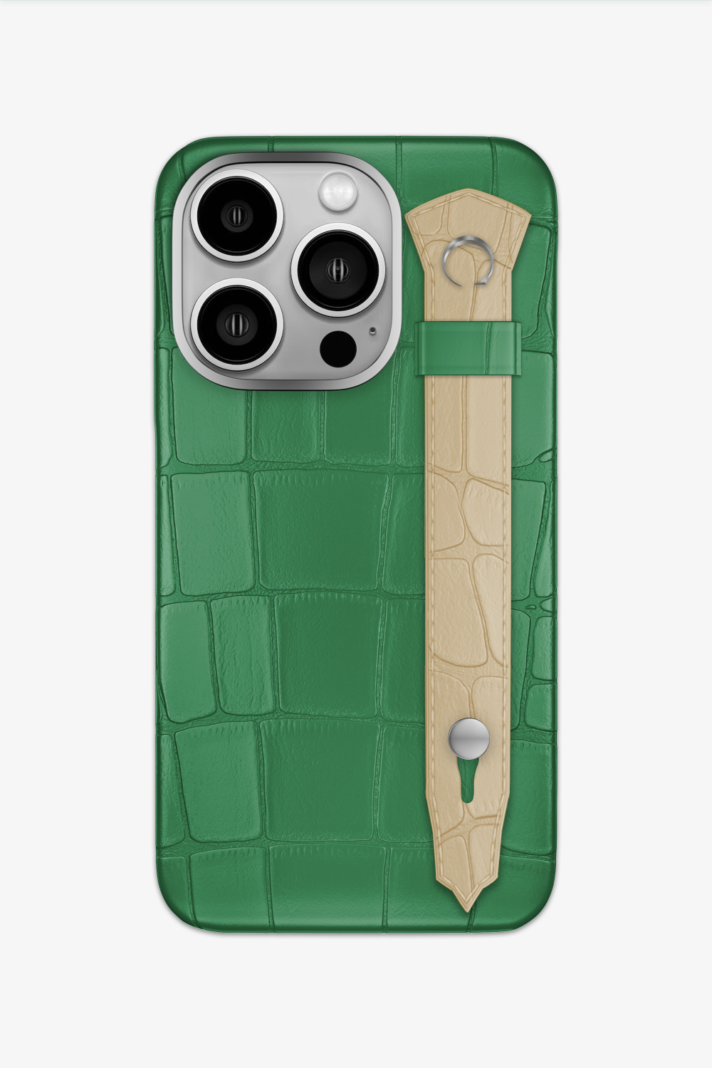 Alligator Strap Case for iPhone 15 Pro - Green Emerald / Vanilla - zollofrance