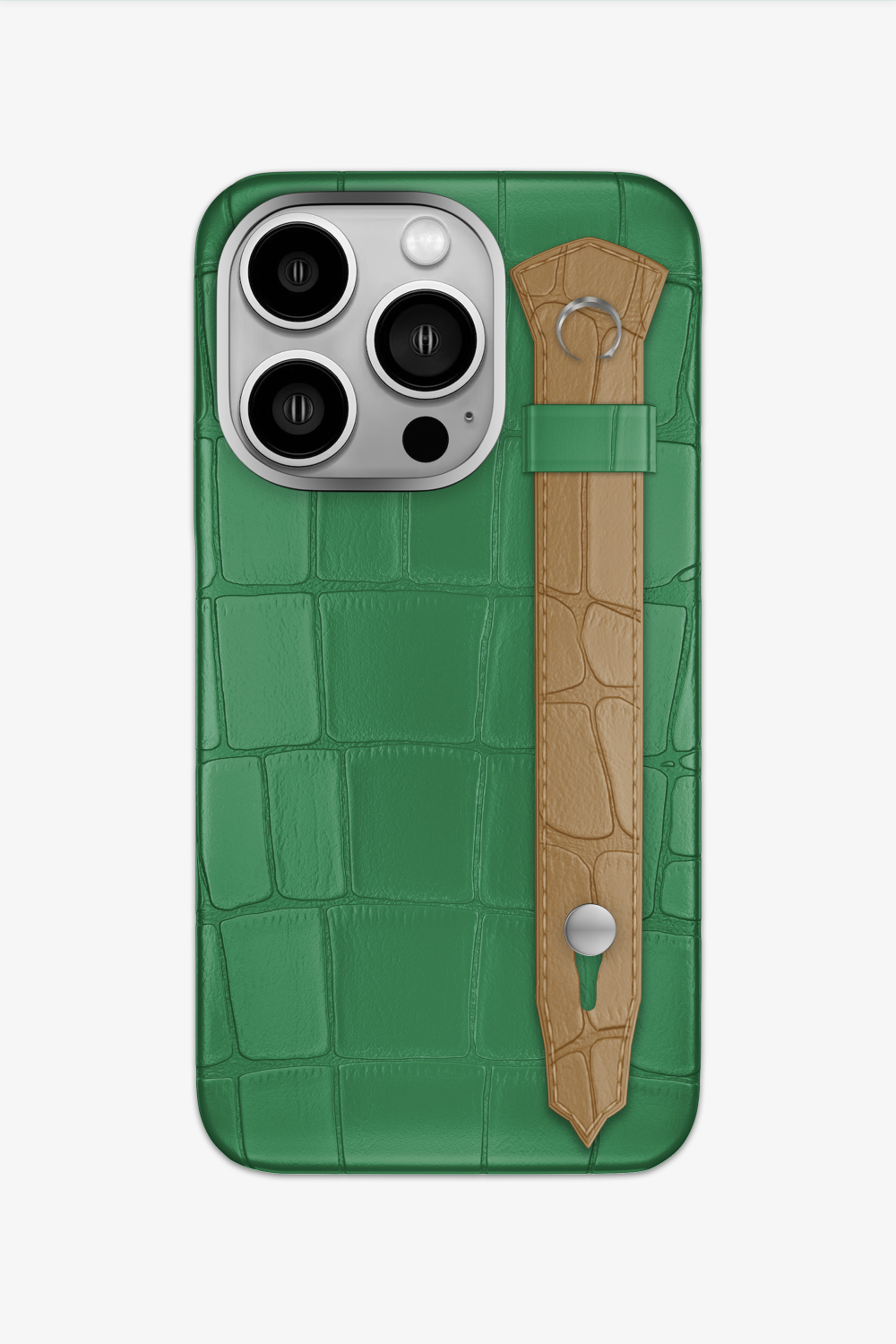 Alligator Strap Case for iPhone 15 Pro - Green Emerald / Latte - zollofrance