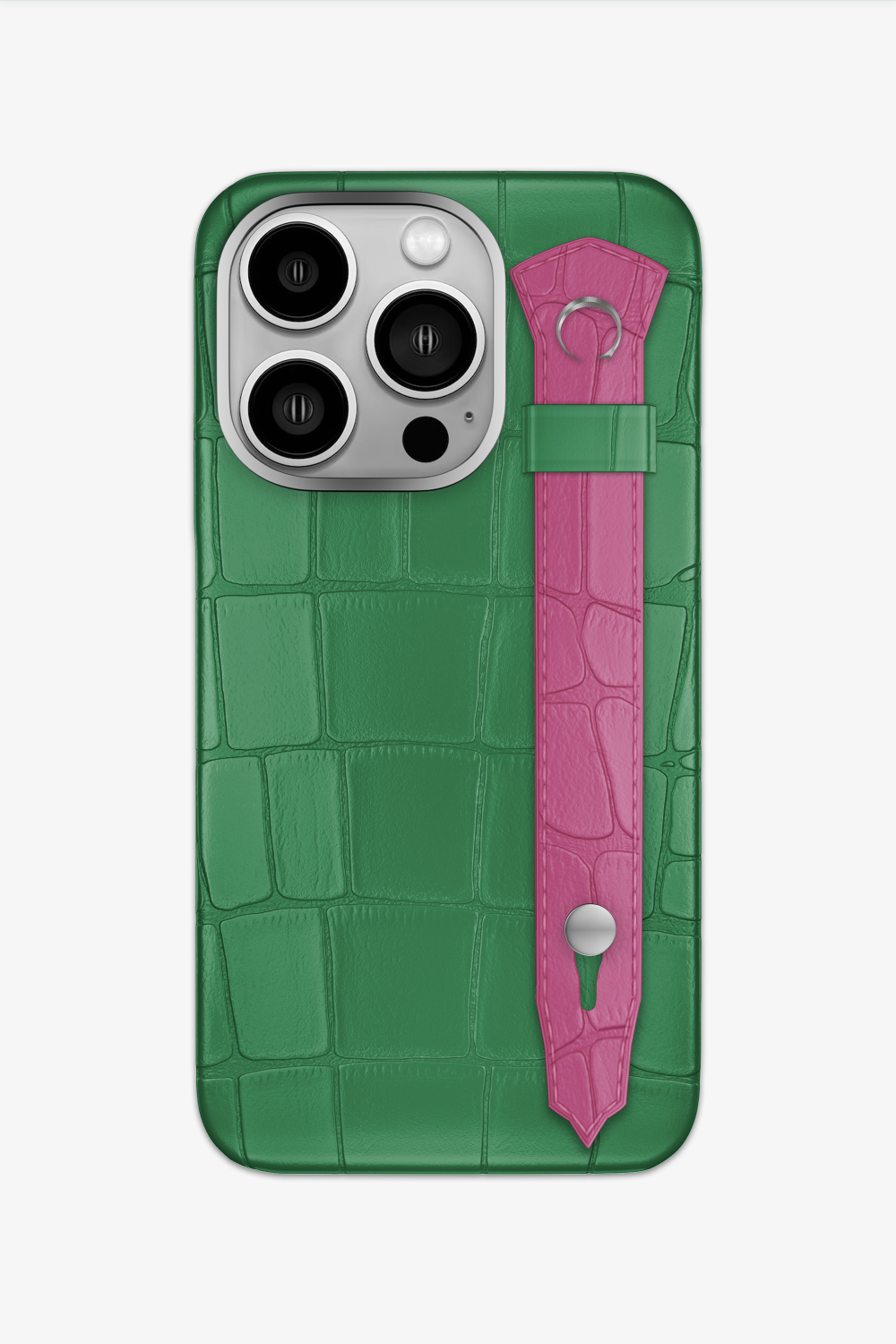 Alligator Strap Case for iPhone 15 Pro - Green Emerald / Pink Fuchsia - zollofrance
