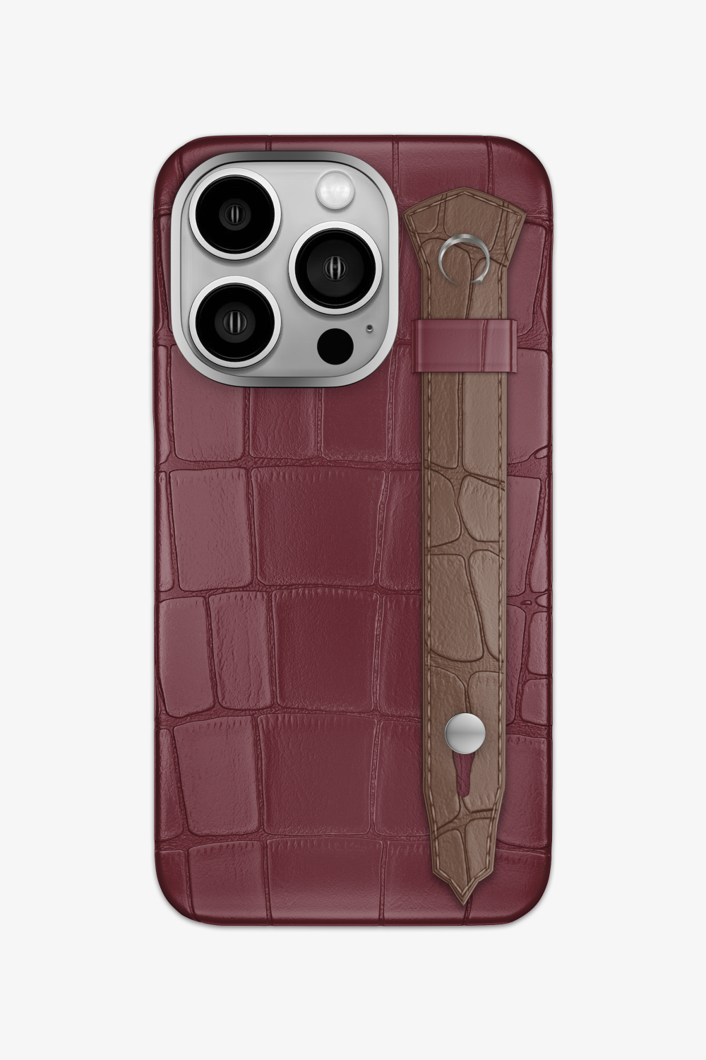 Alligator Strap Case for iPhone 15 Pro - Burgundy / Cocoa - zollofrance