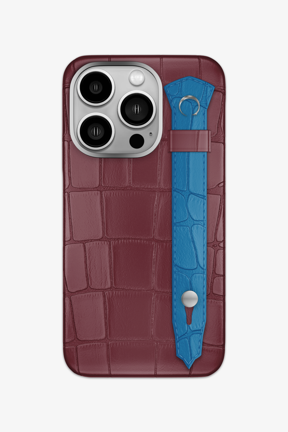 Alligator Strap Case for iPhone 15 Pro - Burgundy / Blue Lagoon - zollofrance