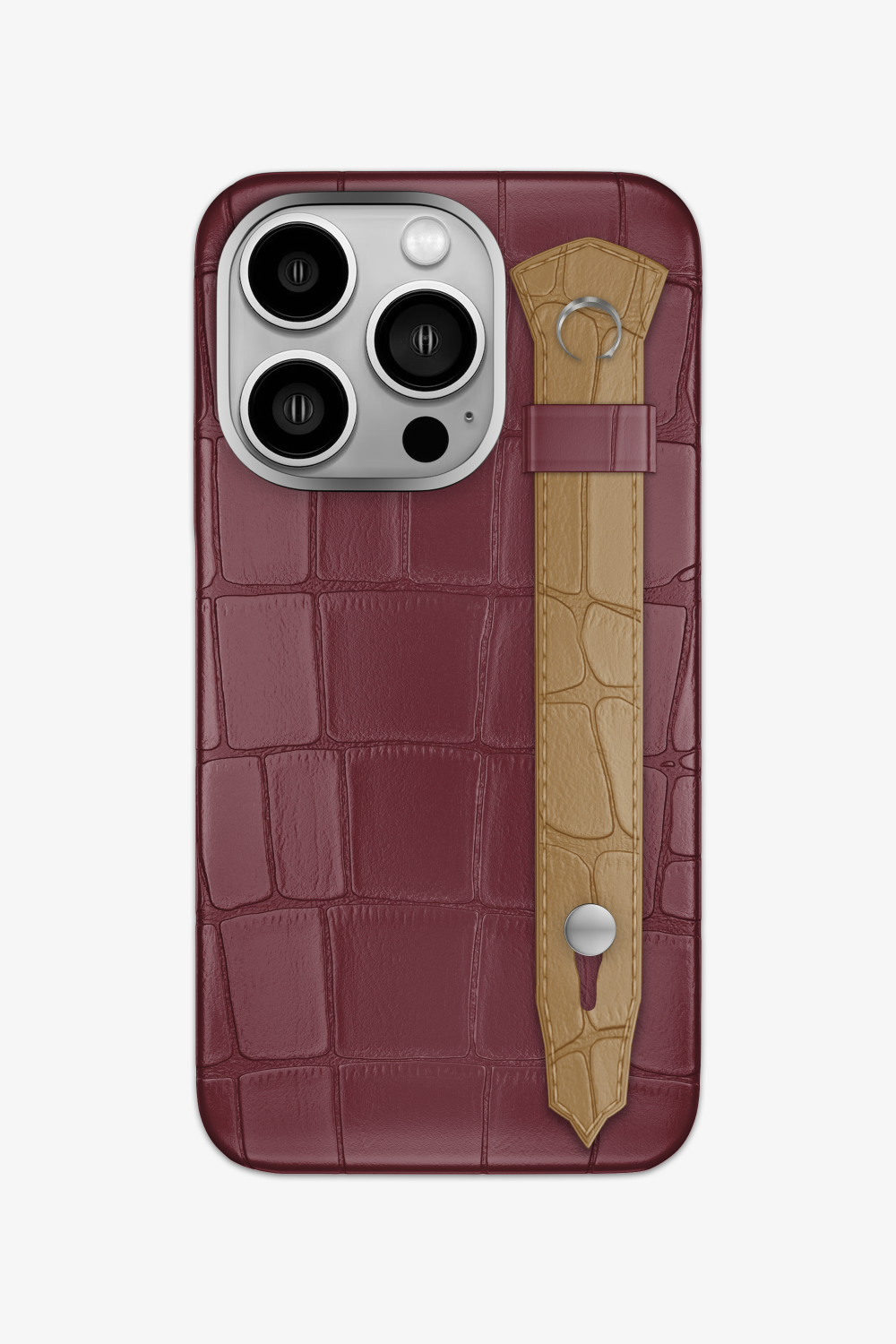 Alligator Strap Case for iPhone 15 Pro - Burgundy / Latte - zollofrance