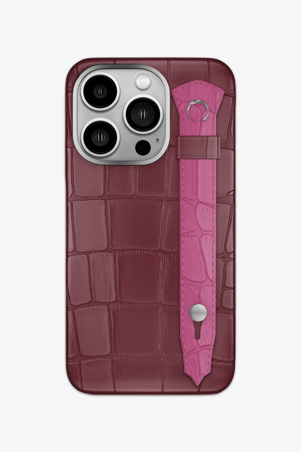 Alligator Strap Case for iPhone 15 Pro - Burgundy / Pink Fuchsia - zollofrance