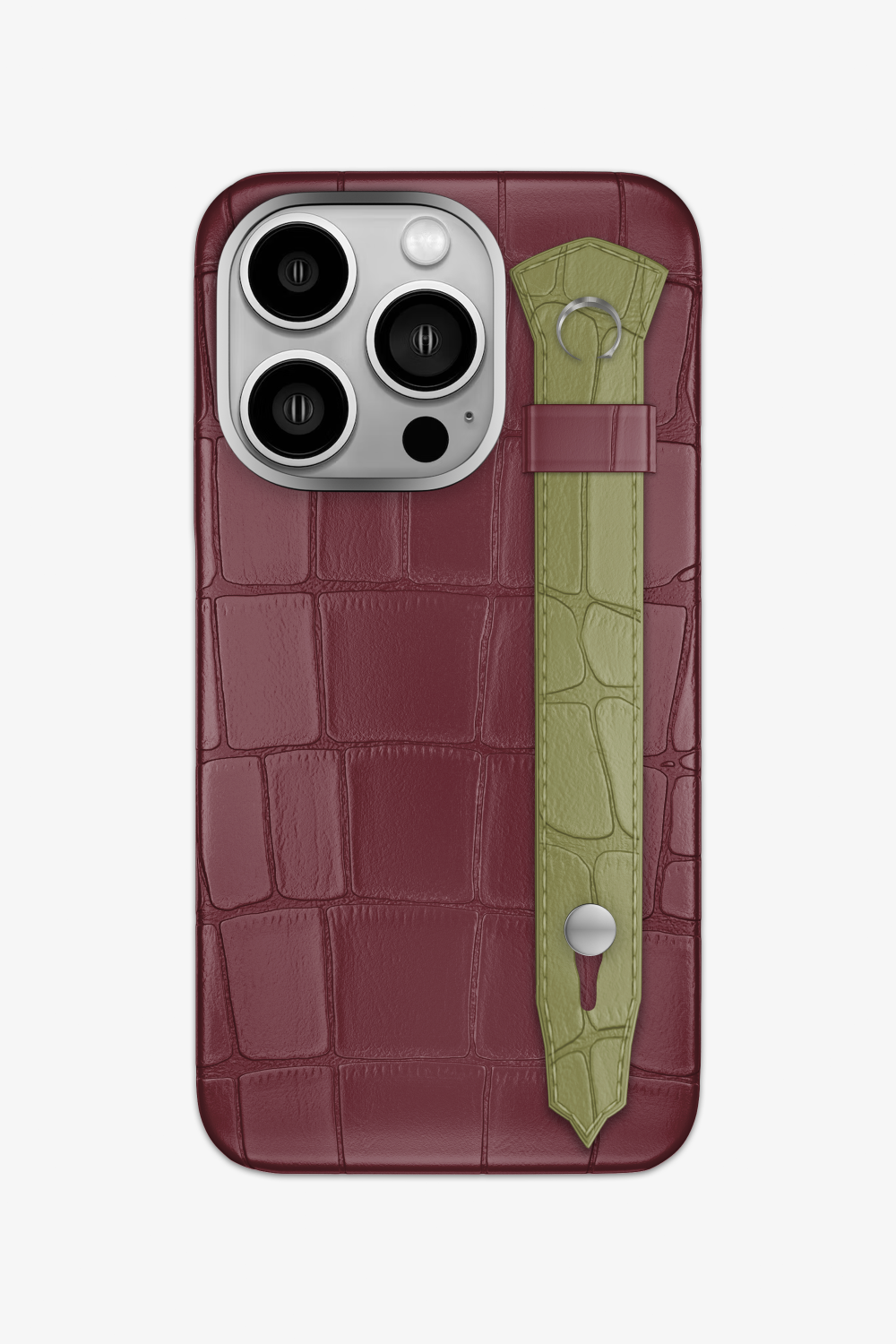 Alligator Strap Case for iPhone 14 Pro - Burgundy / Khaki - zollofrance