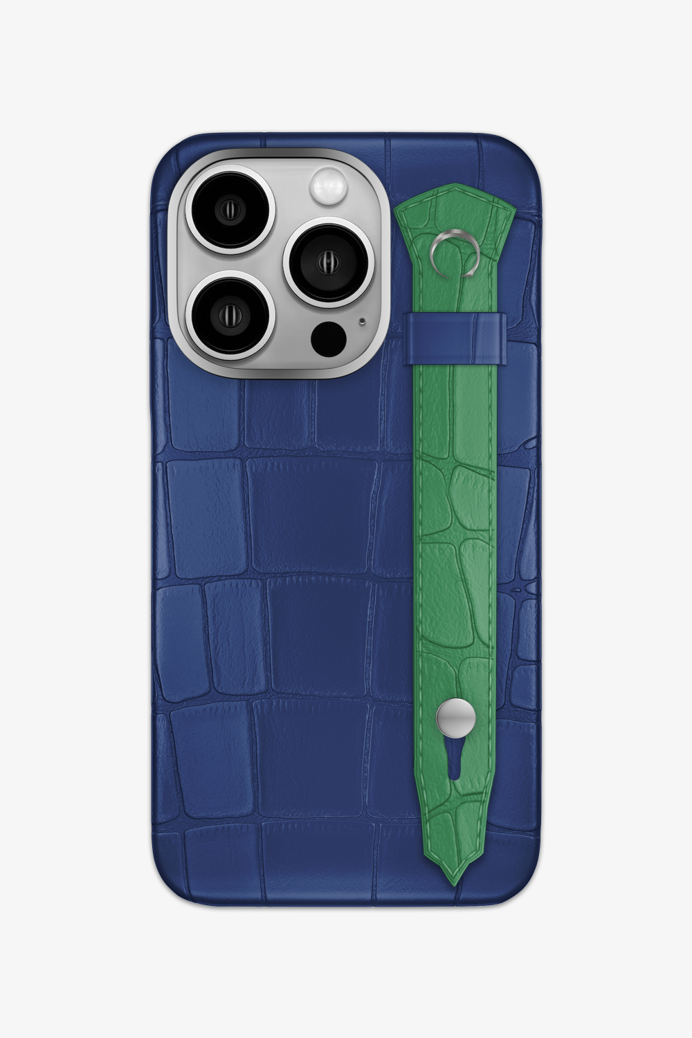 Alligator Strap Case for iPhone 15 Pro - Navy Blue / Green Emerald - zollofrance