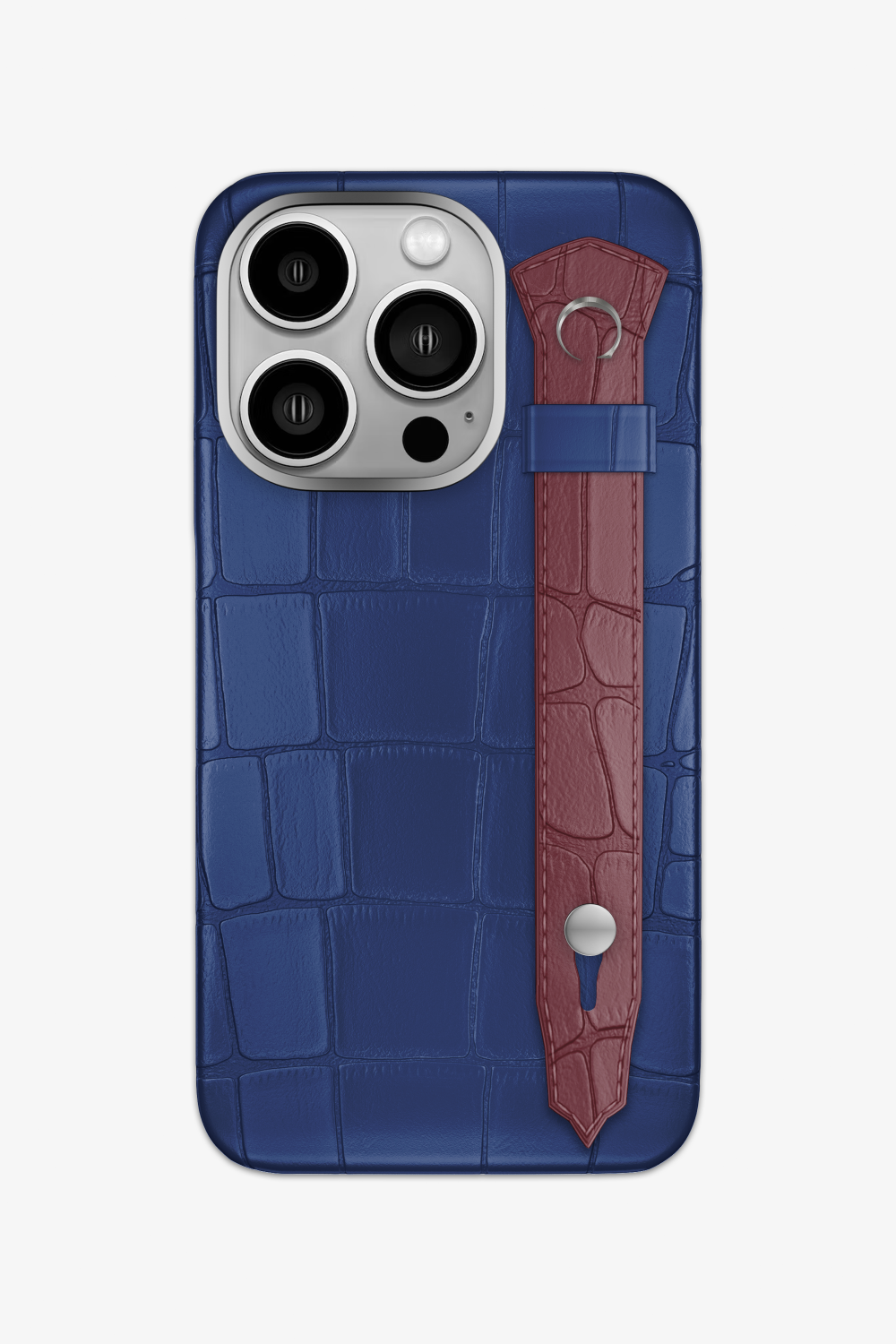 Alligator Strap Case for iPhone 15 Pro - Navy Blue / Burgundy - zollofrance