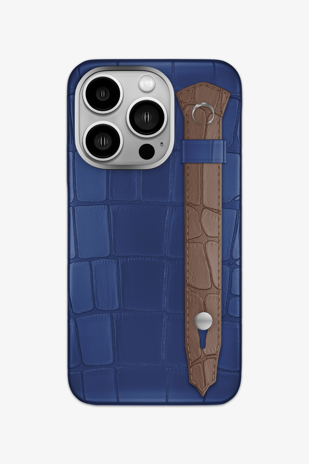 Alligator Strap Case for iPhone 15 Pro - Navy Blue / Cocoa - zollofrance